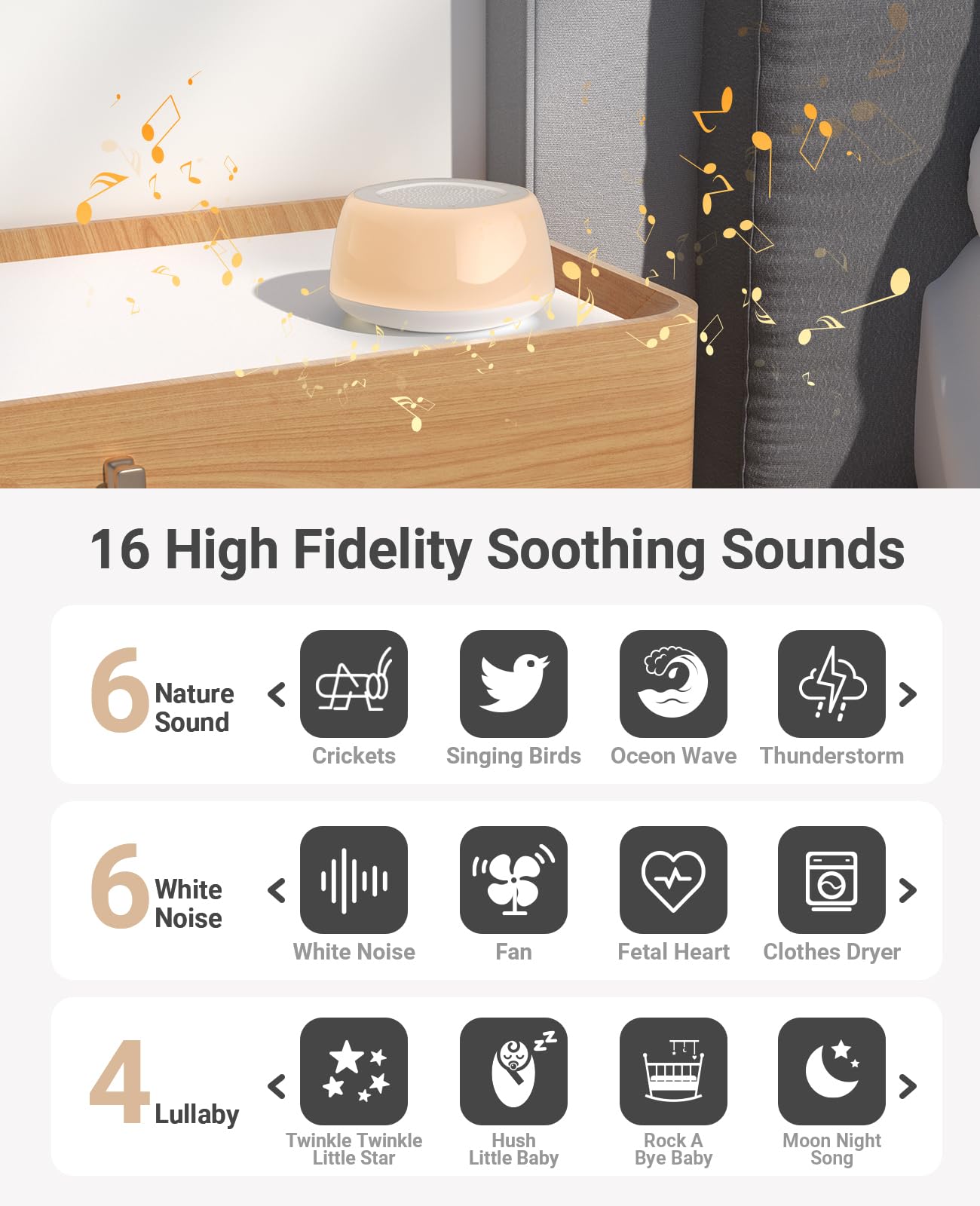 Jack & Rose White Noise Machine for Babies & Kids - Portable Sound Machine with Night Light for Sleeping, Soothing & Nursery | Perfect for Bedtime, Travel & Daycare