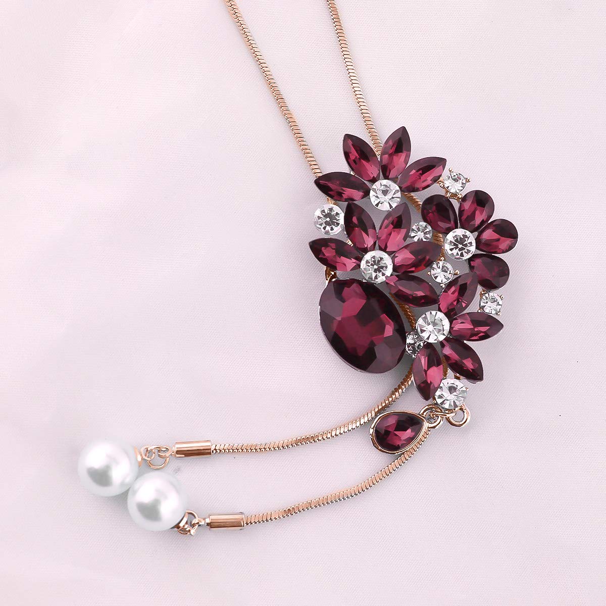 Elegant Flower Leaf Crystal Pendant Long Chain Necklace for Women | Bohemian Sweater Necklace | Dainty Layering Jewelry | Perfect for Weddings, Parties & Everyday Wear