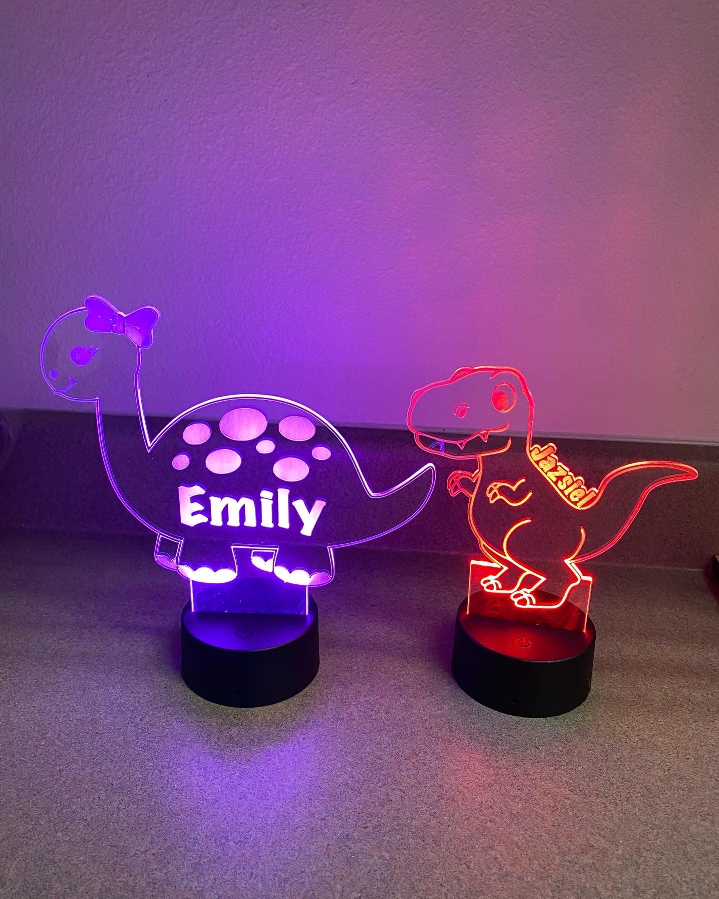 Personalized Dinosaur LED Night Light - Custom Kids Room Decor with T-Rex Design (Bow Option) | Cute Night Light for Boys & Girls | Perfect Bedroom Lighting, Birthday Gift & Nursery Decor