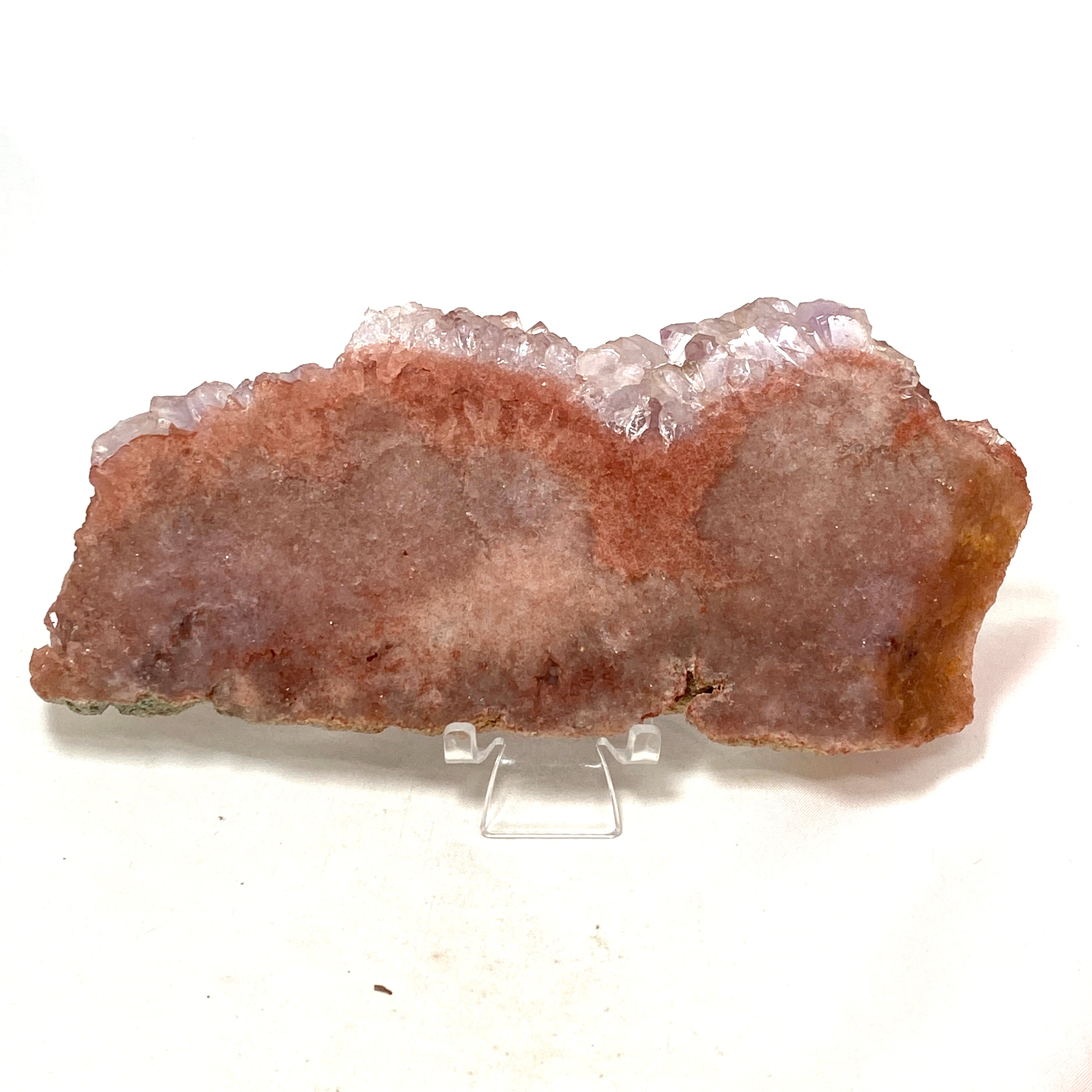 Natural Pink Amethyst & Quartz Crystal Slice on Wooden Stand - Healing Stone Decor for Home, Office & Meditation Space - PASL01