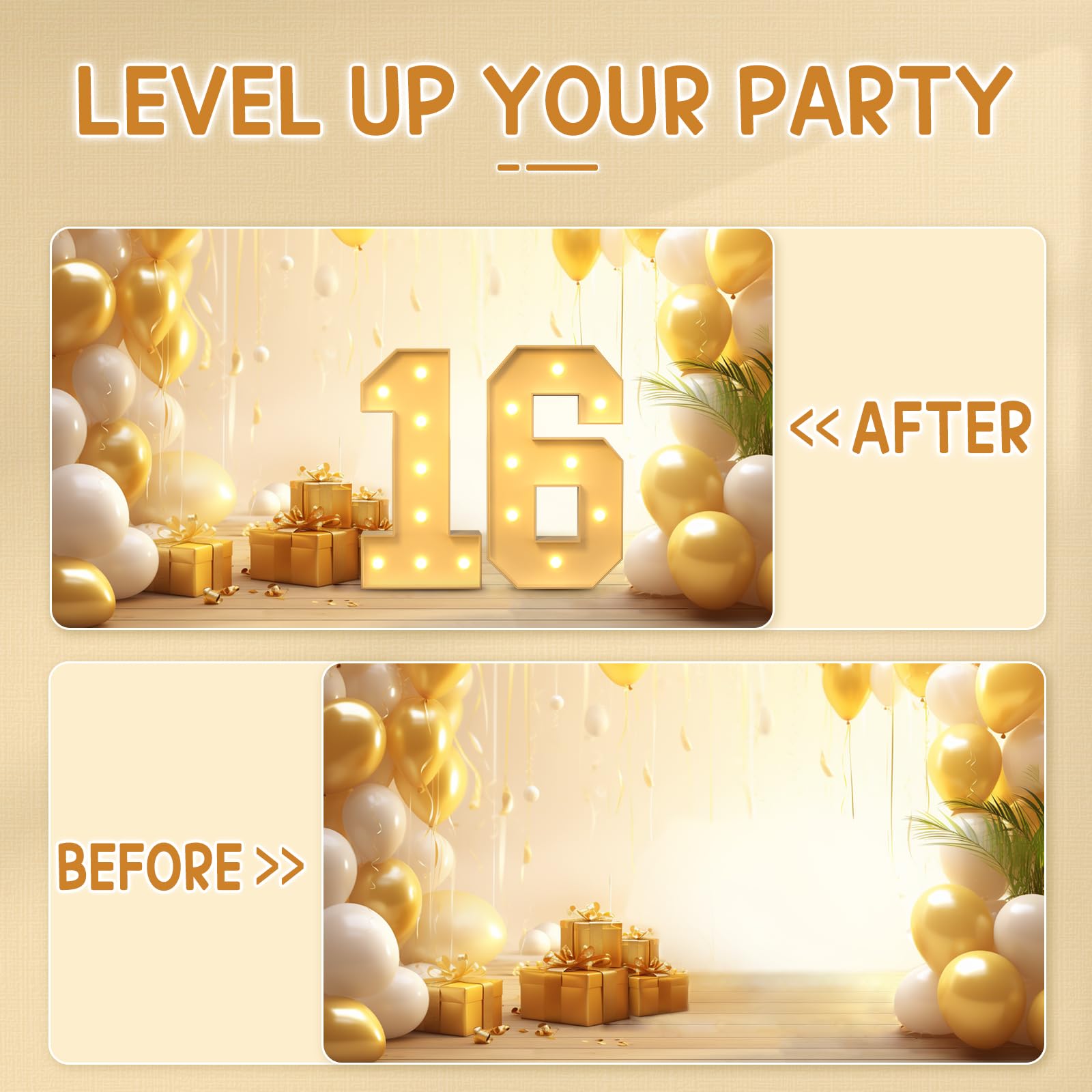 imprsv 3FT Light Up Number 16 - Large LED Birthday Decorations for Sweet 16 Parties, Anniversary Celebrations | Perfect for Girls & Boys Birthday Backdrops, Photo Booths, and Party Room Decor