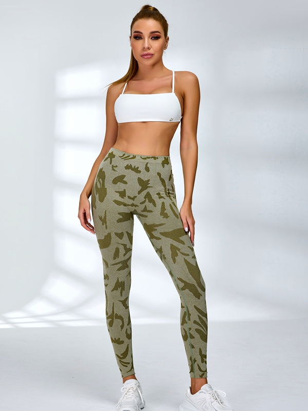 ZASUWA Women's Sexy Camouflage Deep V Back Scrunch Bum Backless Tracksuit - Gym Workout, Yoga, Lounge Wear for Women