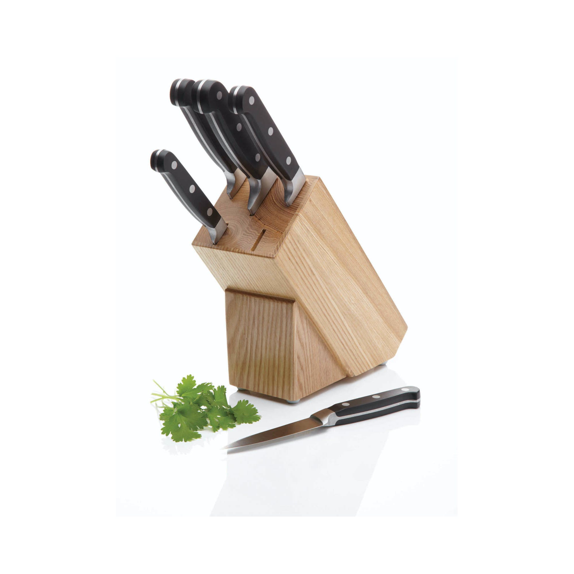 Premium Halo 5-Piece Knife Set with Oak Wood Storage Block - Professional Chef Knives for Cooking, Slicing & Dicing - Perfect Kitchen Gift for Home Cooks & Culinary Enthusiasts