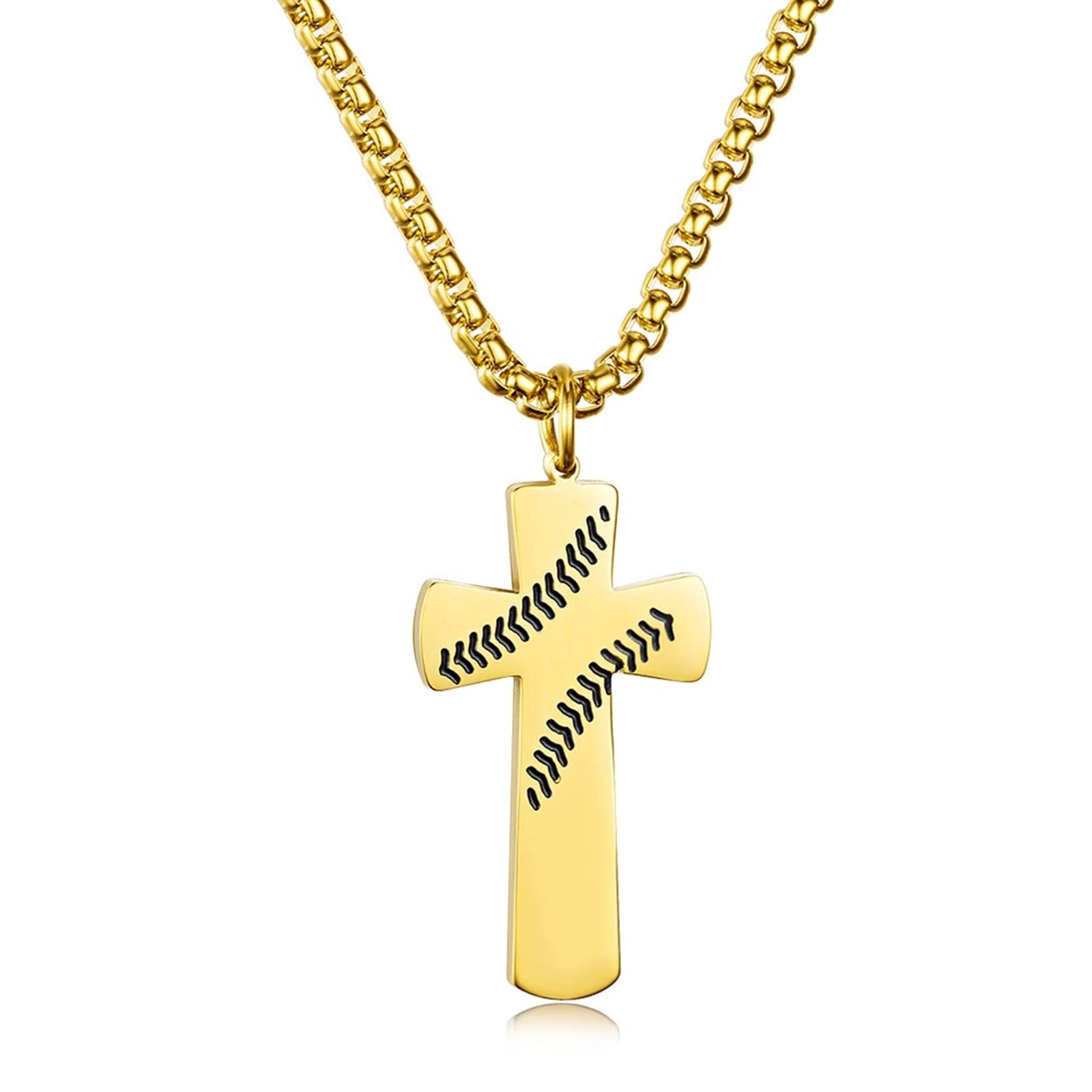 Stainless Steel Men's Necklace with Baseball Cross Pendant - Durable Chain Jewelry for Men - Perfect for Gifts, Casual Wear & Sports Events