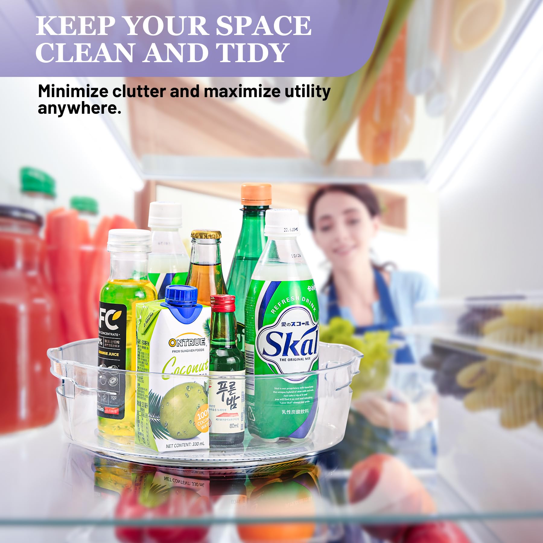 5 Pack Clear Lazy Susan Organizer - 11.5 Inch Non-Skid Rotating Turntable with Handles for Spices, Kitchen Storage & Cabinet Organization | Perfect for Refrigerator, Pantry, Bathroom & Home Organization