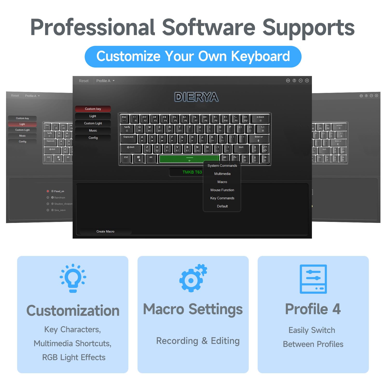DIERYA DK63 60% Wireless Mechanical Gaming Keyboard - Bluetooth/2.4G/Wired RGB Backlit Compact 63-Key | Red Switch | Anti-Ghosting | for Windows PC Laptop Gamers & Typists | Perfect for Esports, Office Work & Travel (Black)