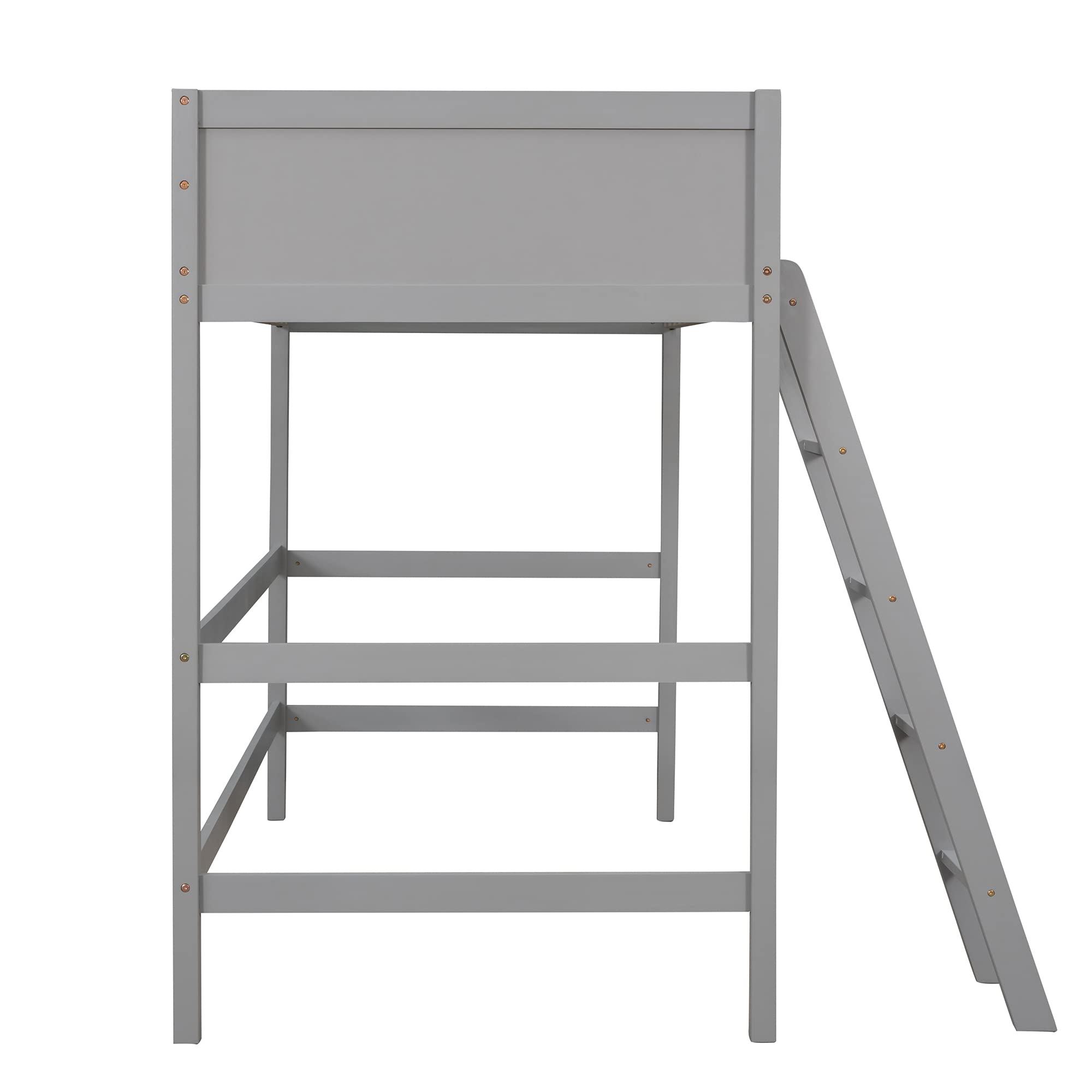 P PURLOVE Twin Loft Bed Frame with Angled Ladder - Sturdy Wooden Loft Bed for Teens, Kids, Boys & Girls - No Box Spring Required (Gray) - Perfect for Small Bedrooms, Dorm Rooms & Space-Saving Kids' Rooms