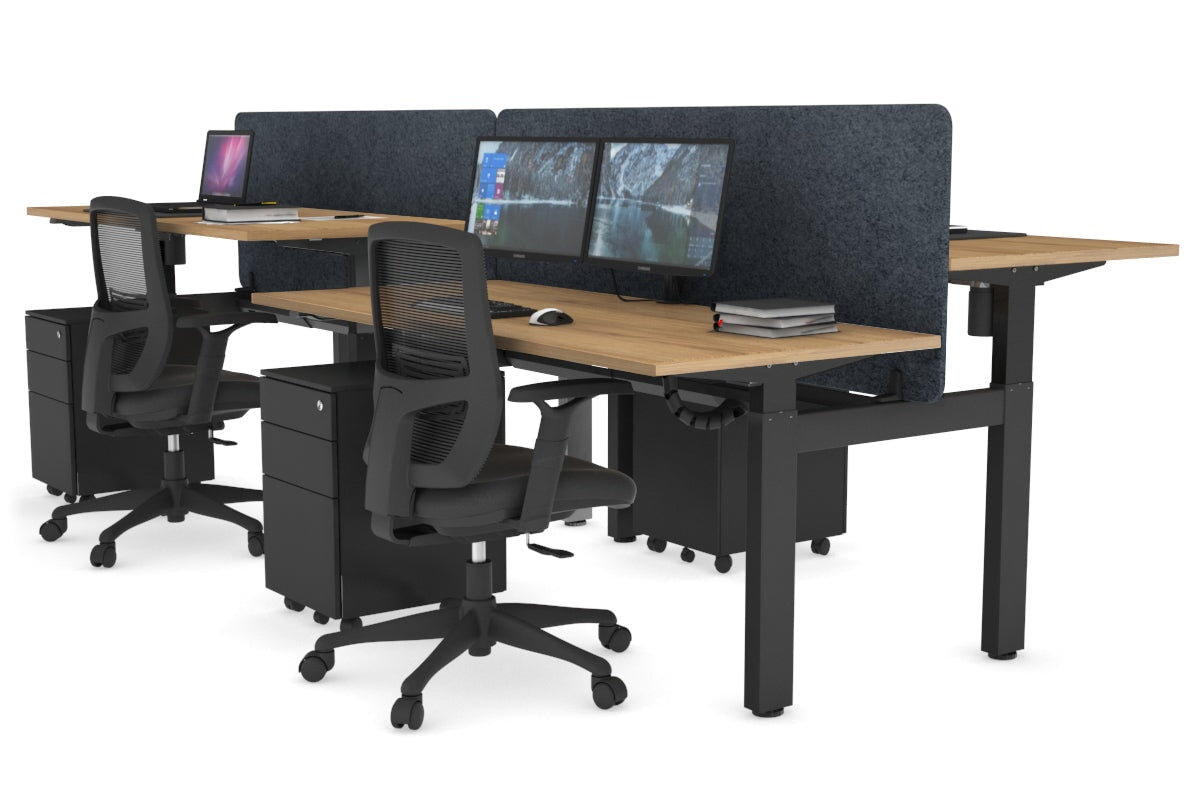 Just Right Height Adjustable 4-Person H Bench Workstation - Black Frame [1400L x 700W] for Office, Coworking Space & Home Office