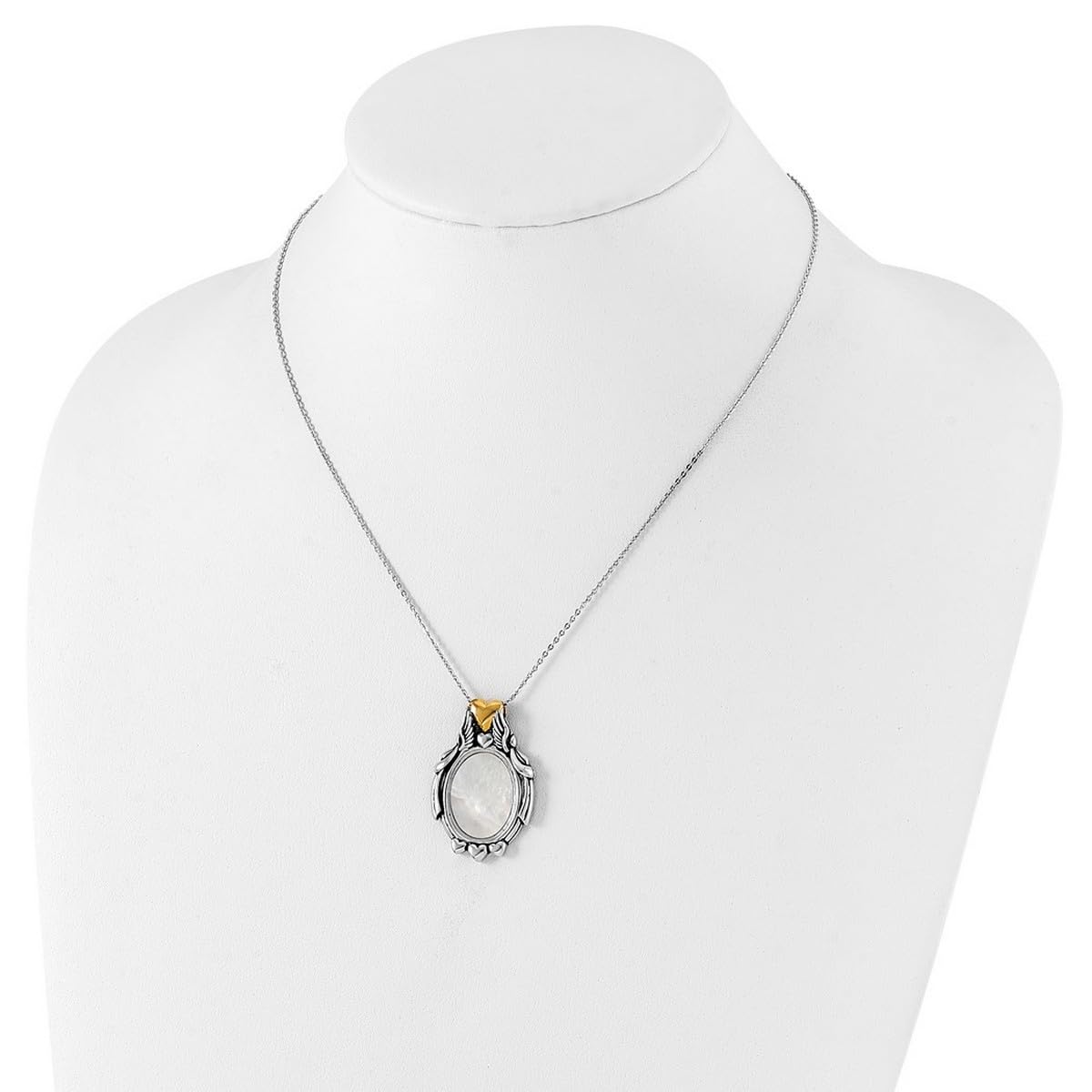 925 Sterling Silver Oxidized Guardian Angel Pendant Necklace for Women - 18 Inch Religious Jewelry with Simulated Mother Pearl, Perfect for Gifts, Church Occasions & Everyday Wear