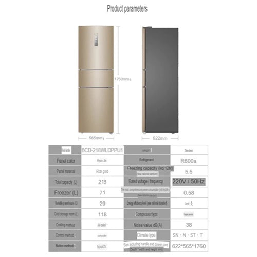 Haier BCD-218WLDPPU1 3-Door Refrigerator 218L Energy Efficient - 2 Year Local Warranty with 3-Pin Plug - Perfect for Small Kitchens, Apartments & Dorm Rooms