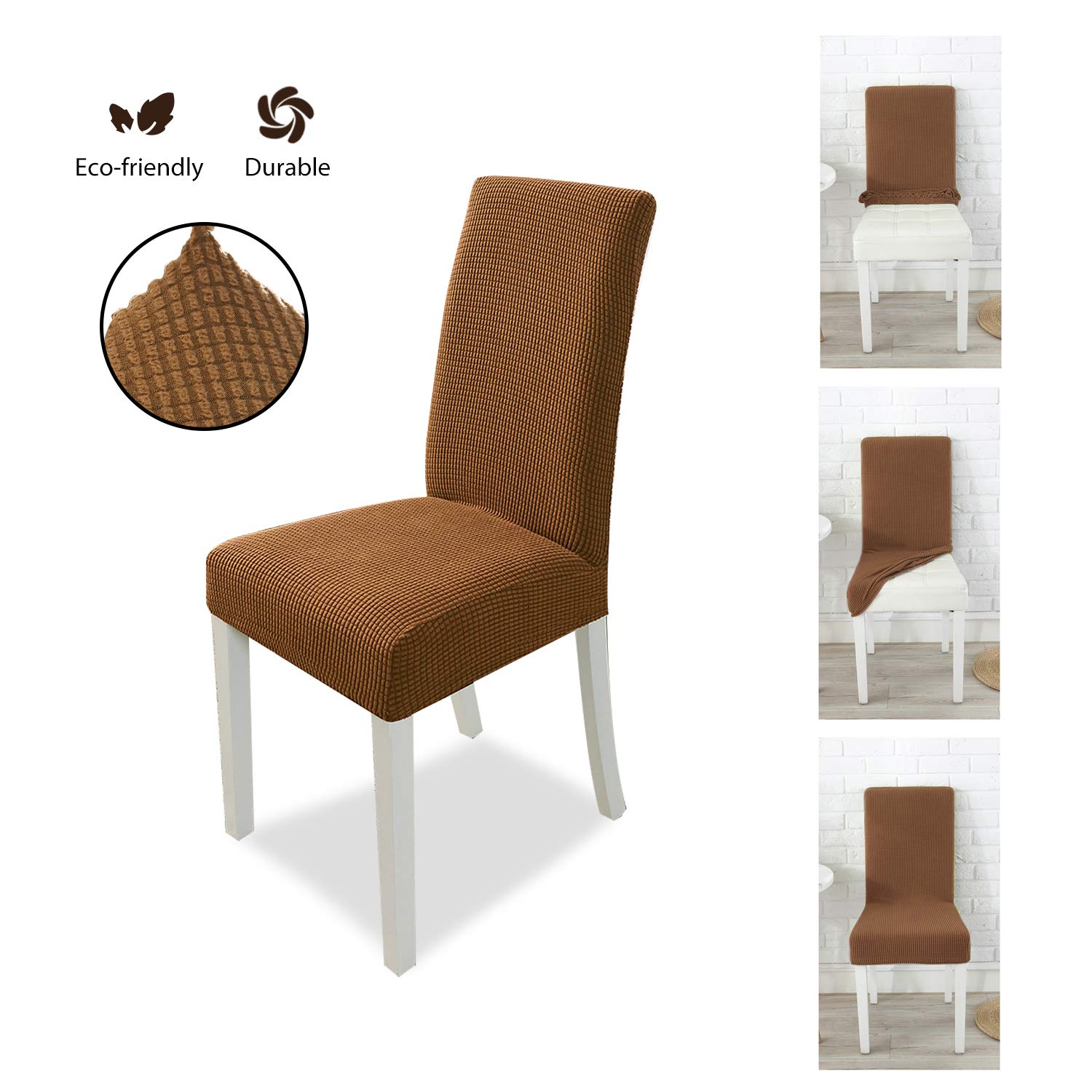 Stretch Spandex Dining Chair Covers - Light Brown Slipcovers Set of 6 - Perfect for Home, Restaurant & Wedding Decor