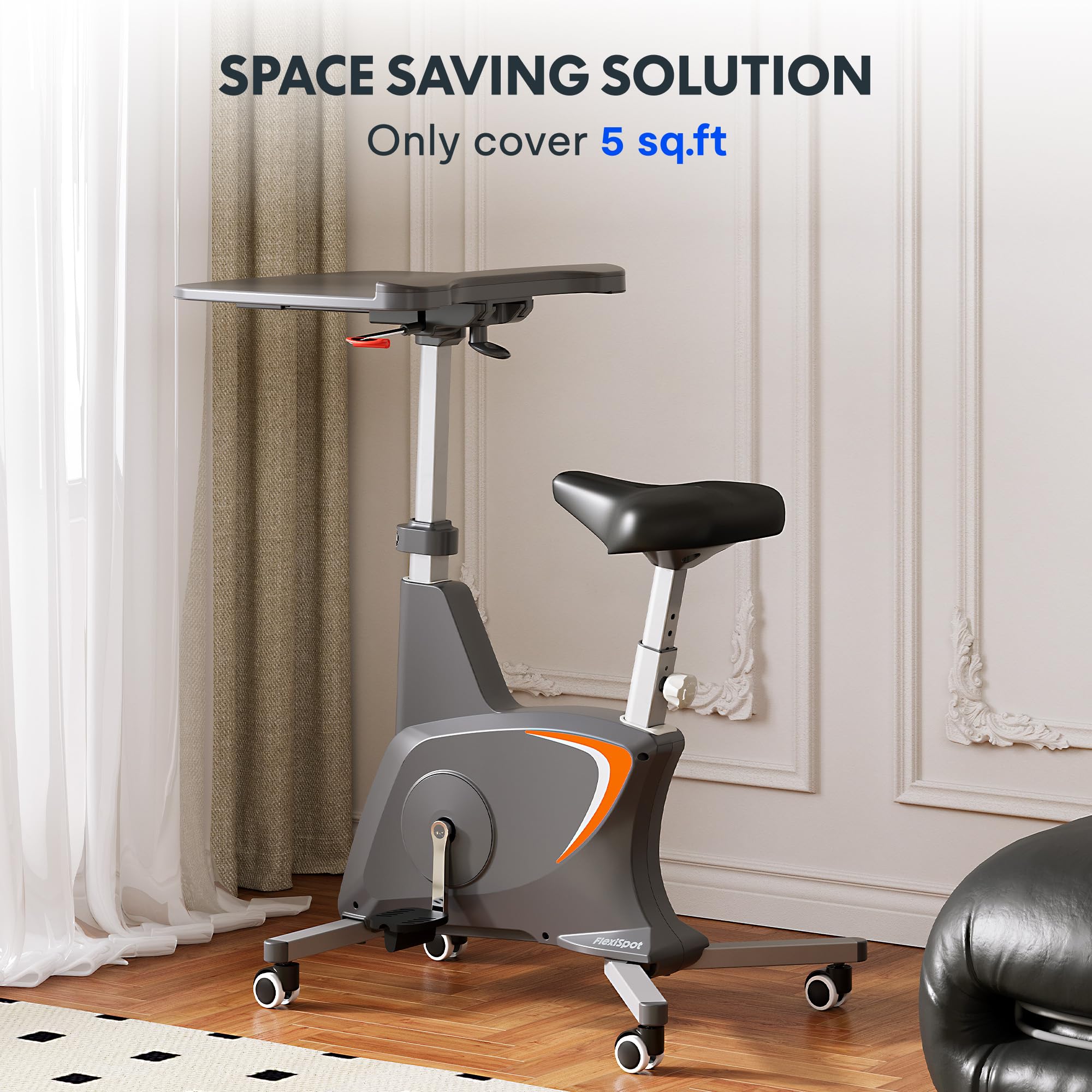 FLEXISPOT V9 Lite Exercise Bike for Seniors - 300lbs Weight Capacity, Adjustable Desktop, Low Noise Caster - Indoor Cycling Stationary Bike for Home Cardio Workout - Perfect for Elderly Fitness, Home Gym & Low-Impact Exercise (Black)