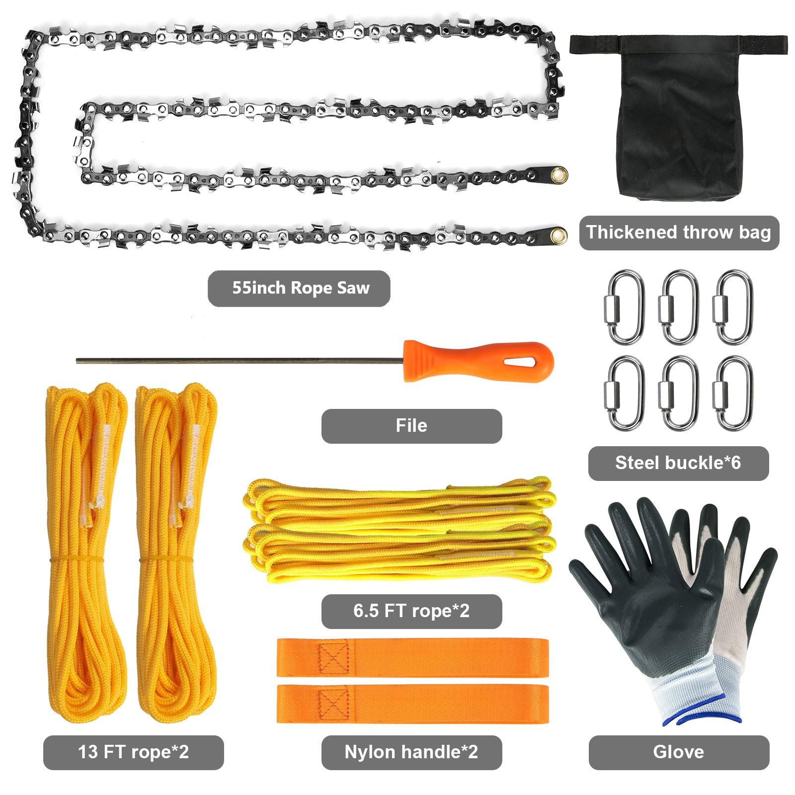 Premium 55 Inch High Limb Rope Saw with Dual Ropes & 70 Sharp Teeth Blades - Best Folding Pocket Chainsaw for Camping, Survival Gear, Hunting | Perfect for Tree Trimming, Outdoor Adventures & Emergency Preparedness