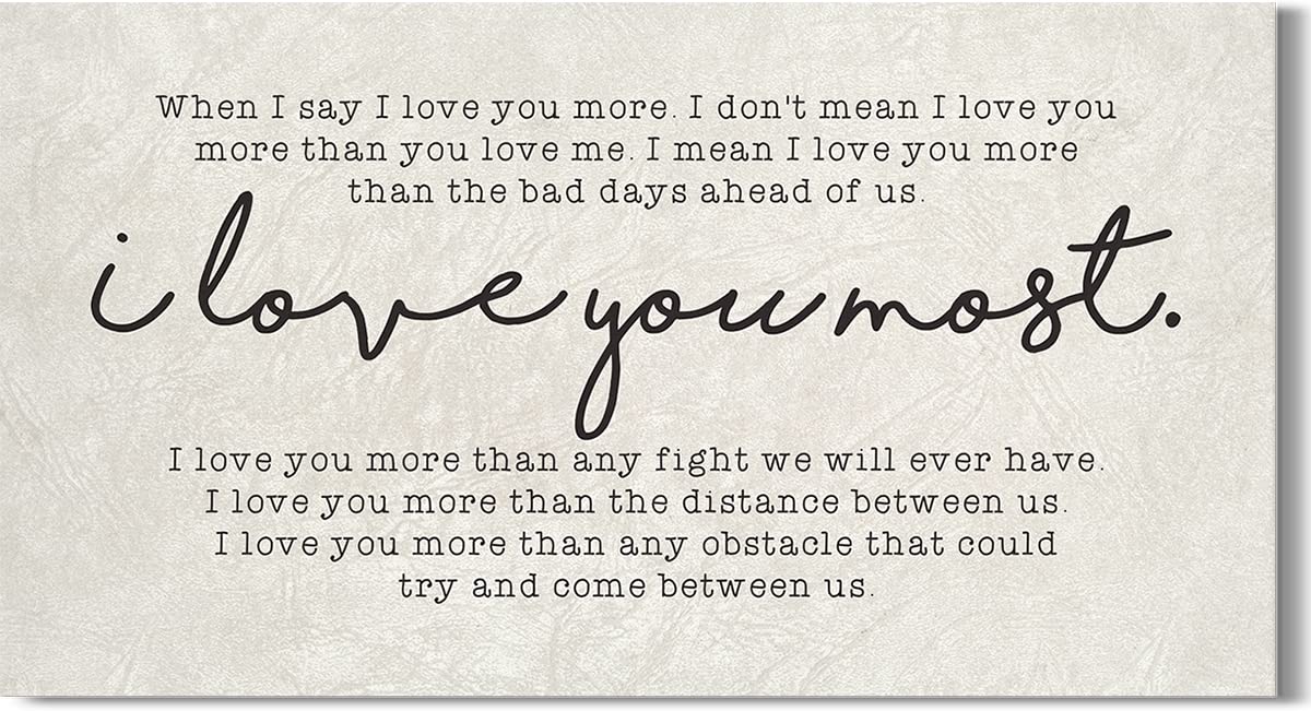 I Love You Most - Minimalist Romantic Wall Art for Master Bedroom Decor - Ready to Hang 24x12 Canvas - Perfect Above Bed Wall Decor for Couples - Ideal Anniversary & Wedding Gift for Home Decor