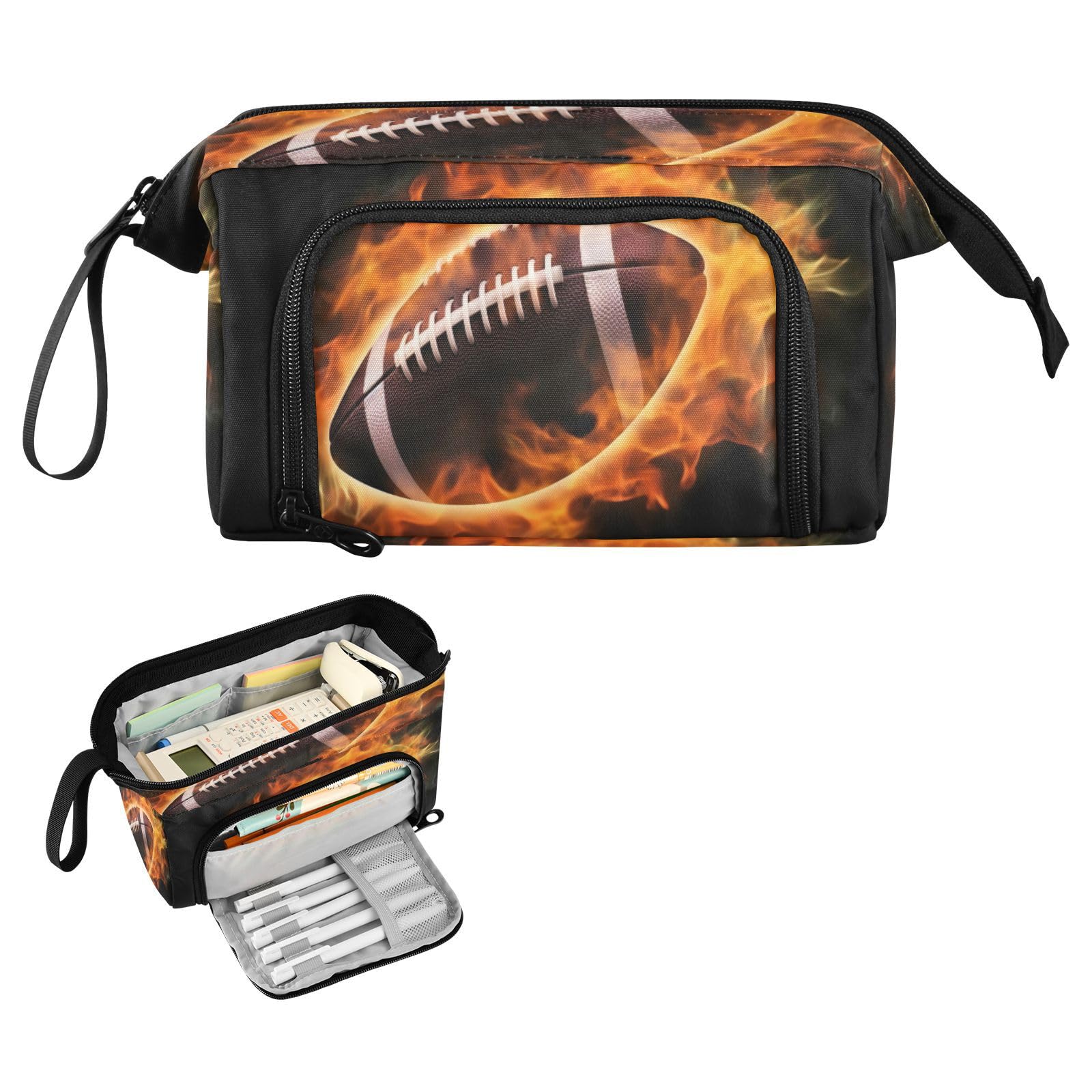 Sports Football Pencil Case - Large Capacity School & Office Organizer for Pens, Pencils & Stationery - Perfect for Students, Boys, Girls & Professionals (College, Work, Travel)