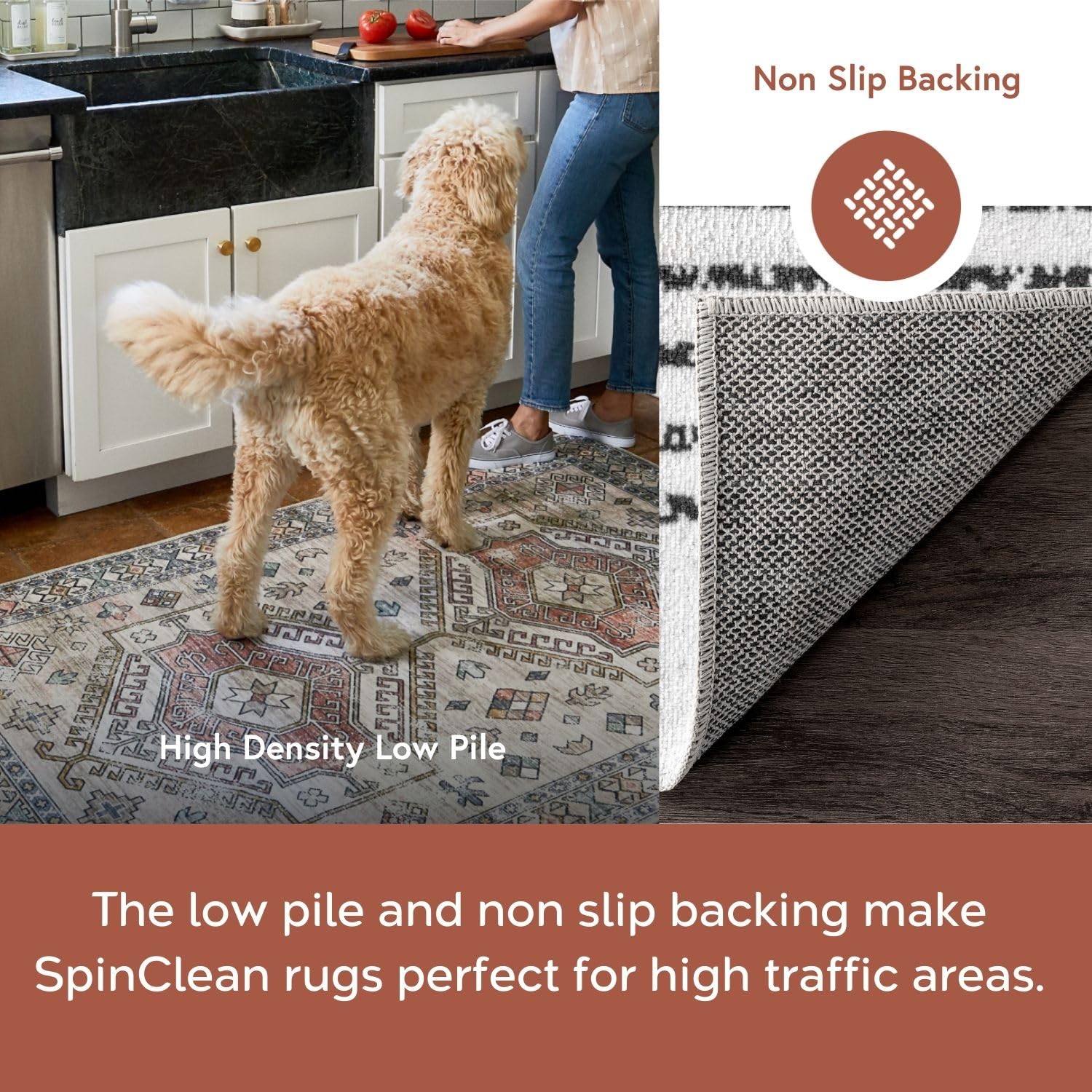 nuLOOM 6' x 9' SpinClean Machine Washable Stain-Resistant Area Rug with Non-Slip Backing - Low Profile Soft Living Room, Bedroom & Dining Room Carpet - Romina White - Perfect for High Traffic Areas & Pet-Friendly Homes