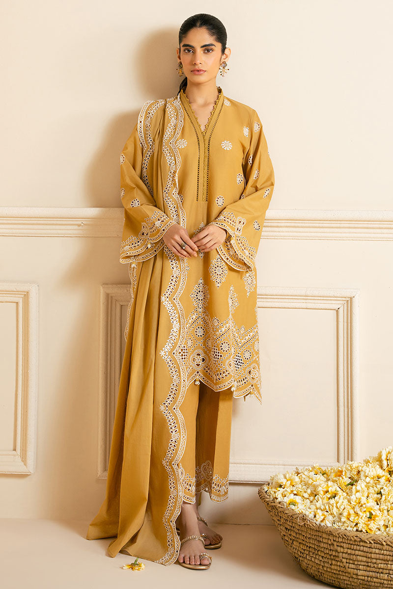 MEADOW GOLD 3-Piece Chikankari Embroidered Suit Set for Women | Traditional Indian Kurti with Dupatta & Pants | Perfect for Weddings, Festivals & Special Occasions