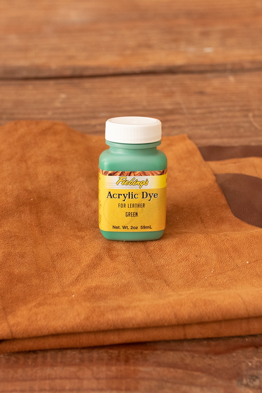 Fiebing's Acrylic Leather Dye - 2 oz (59ml) Bottle - Vibrant Green Color for Leather Crafting, DIY Projects & Shoe Repair - Perfect for Leather Jackets, Bags, Belts & Furniture Restoration
