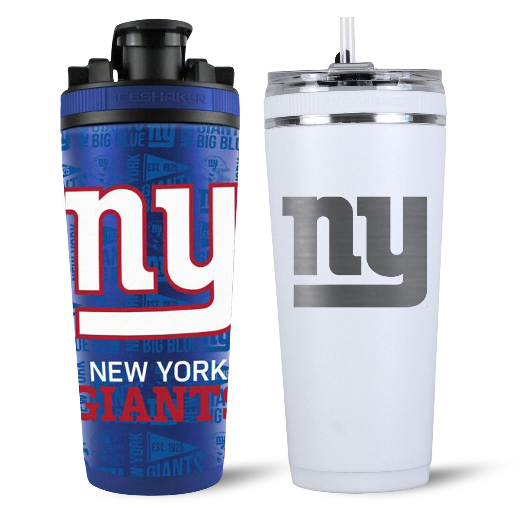 New York Giants 4D Shaker & Flex Bottle Bundle - NFL Team Sports Water Bottle for Gym, Workout & Tailgating - Leakproof & Durable Drinkware for Fans
