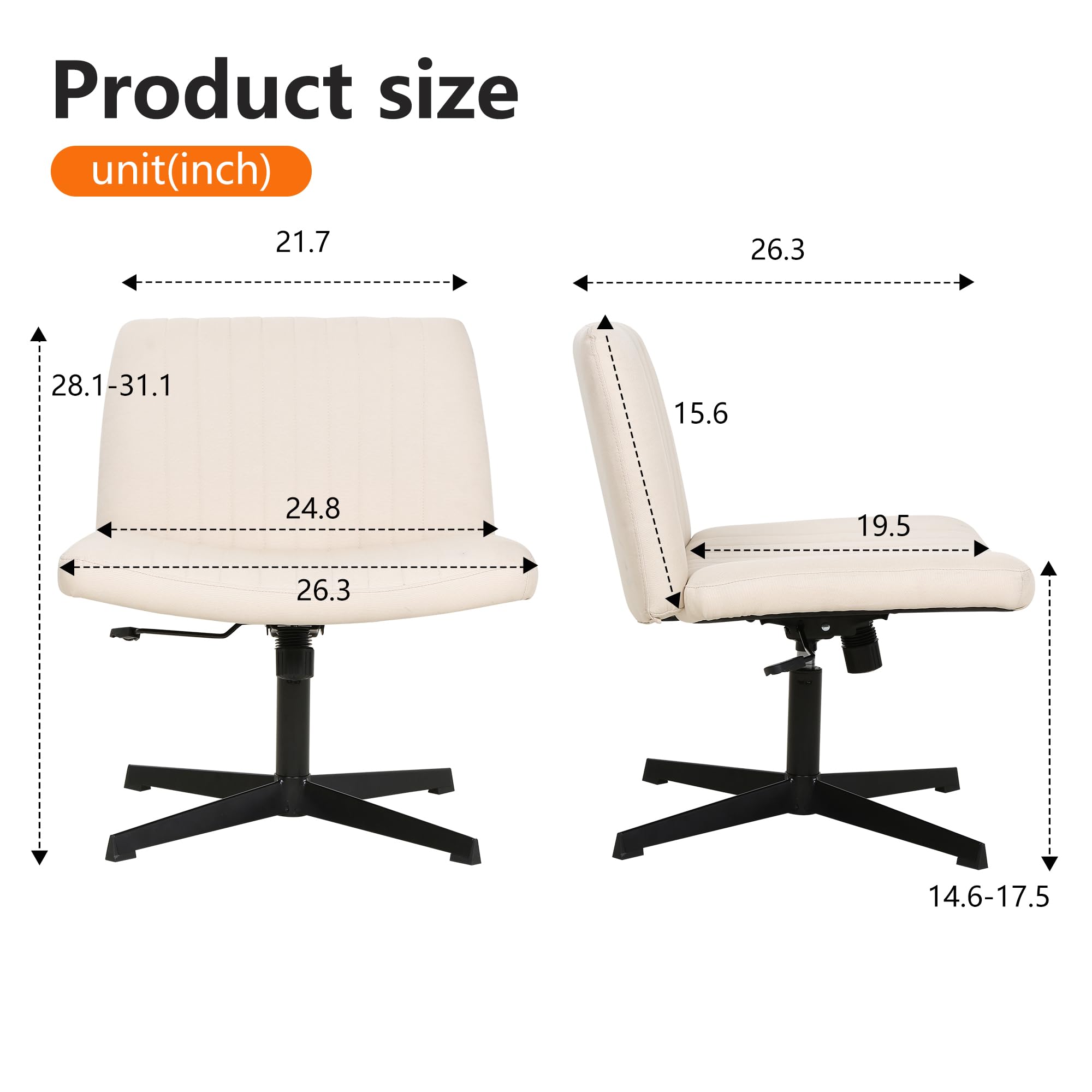FDW Criss Cross Armless Office Chair - Adjustable Swivel Ergonomic Desk Chair with U-Shaped Backrest & Wide Seat, No Wheels, Cross-Legged Design - Perfect for Home Office, Computer Work, and Vanity Tasks