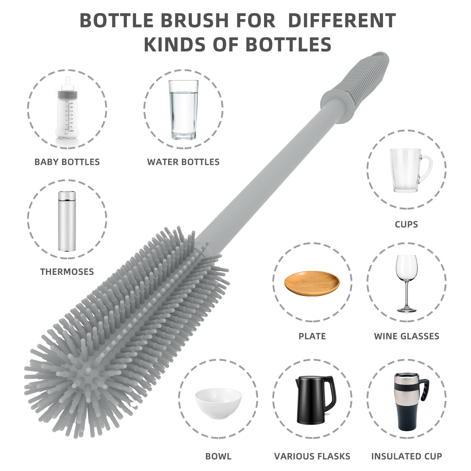Premium Silicone Bottle Cleaning Brush Set - 2 Pack (15.7
