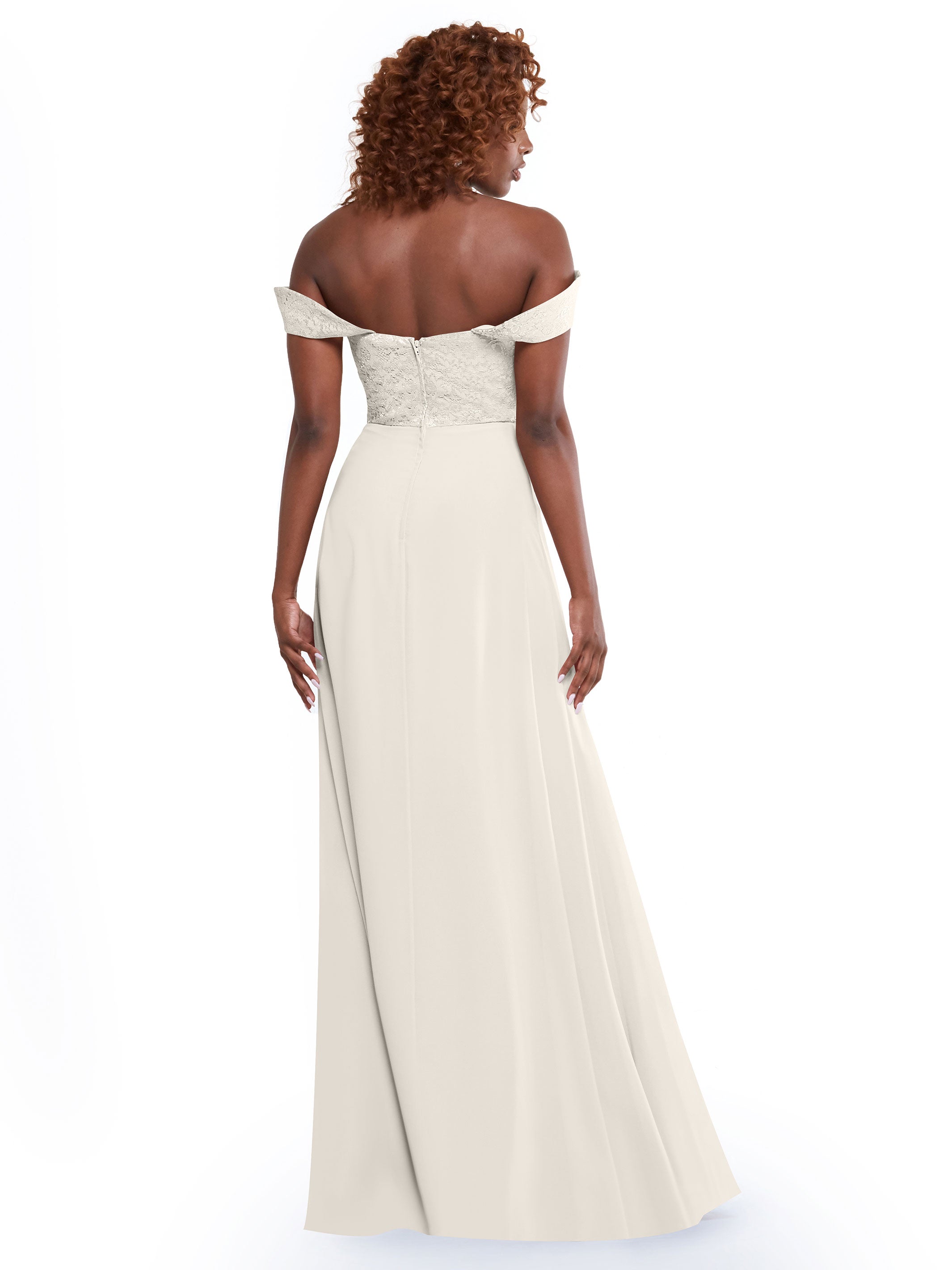 Elegant Off-the-Shoulder Chiffon A-Line Bridesmaid Dress with Lace Bodice - Perfect for Weddings, Prom & Formal Events | Style 80164