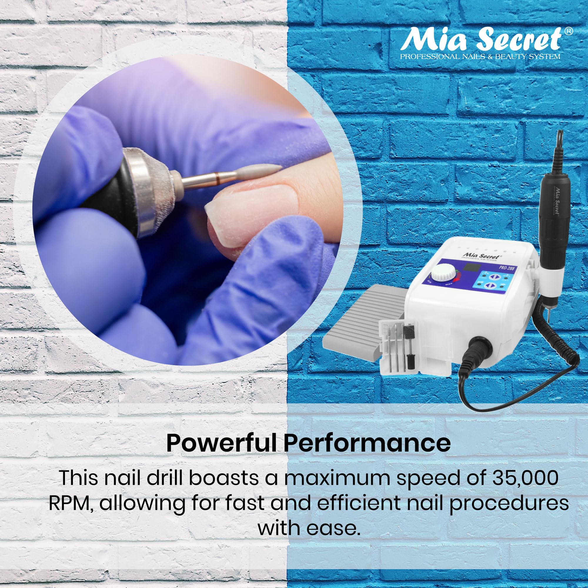 MIA SECRET Professional Nail Drill Machine - 30,000 RPM High Speed PRO-284 for Acrylic, Gel & Nail Art | Perfect for Salon & Home Manicure/Pedicure