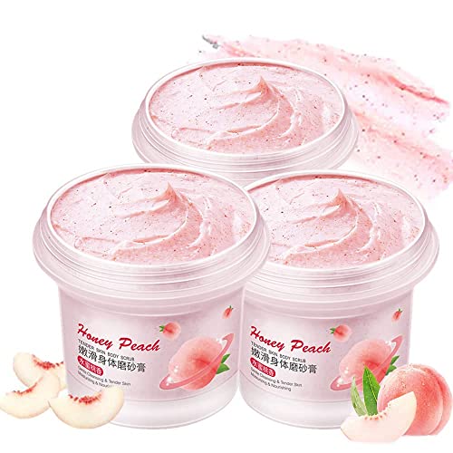 Organic Peach Body Scrub for Smooth & Tight Skin - Exfoliating Scrub to Boost Metabolism & Reduce Fat - Natural Cellulite Treatment - Perfect for Pre-Workout & Post-Shower Skin Care (3 Pack)
