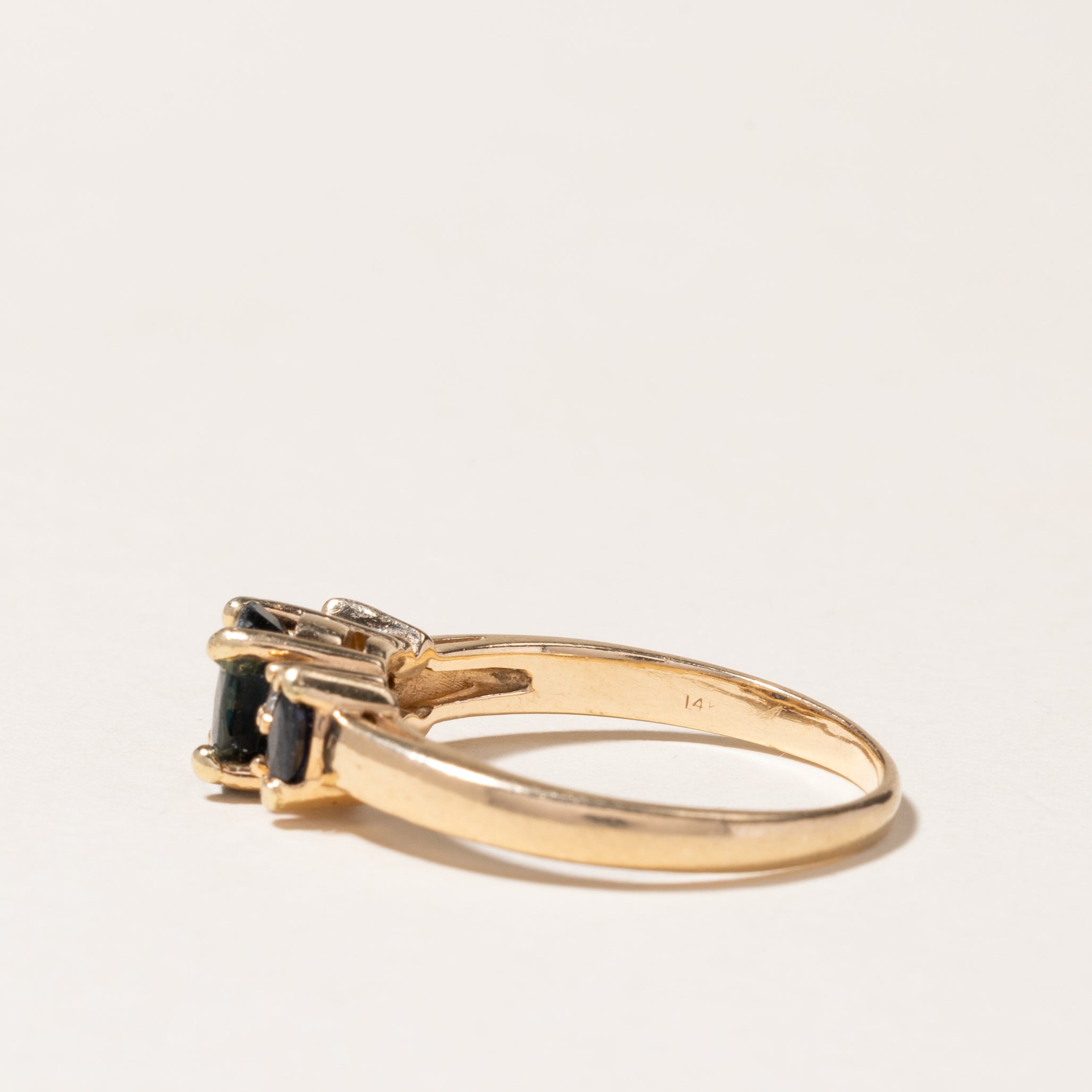14K Gold Three Stone Sapphire and Diamond Ring - 1.14ctw Sapphire & 0.06ctw Diamonds - Size 8 - Elegant Engagement, Anniversary or Gift Jewelry for Women