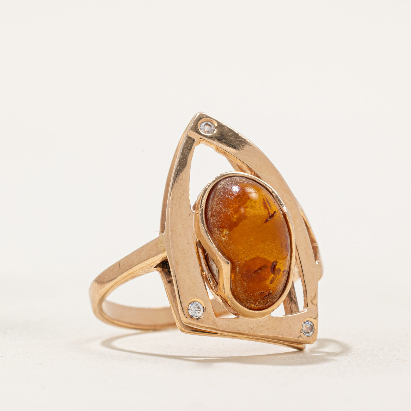 Exquisite 1.34ct Amber & Synthetic Spinel Ring with 0.05ctw Diamond Accents - Size 7 | Vintage Inspired Jewelry for Women | Perfect for Weddings, Anniversaries & Special Occasions