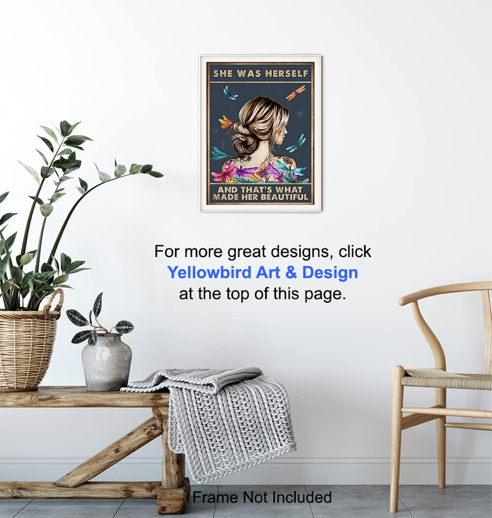 Positive Quotes Wall Art - Uplifting Inspirational Sayings Decor - Encouragement Gifts for Women & Teen Girls - Boho Bohemian Dragonfly Bedroom Poster - Motivational Wall Sign for Home Office, Living Room & Dorm Decor