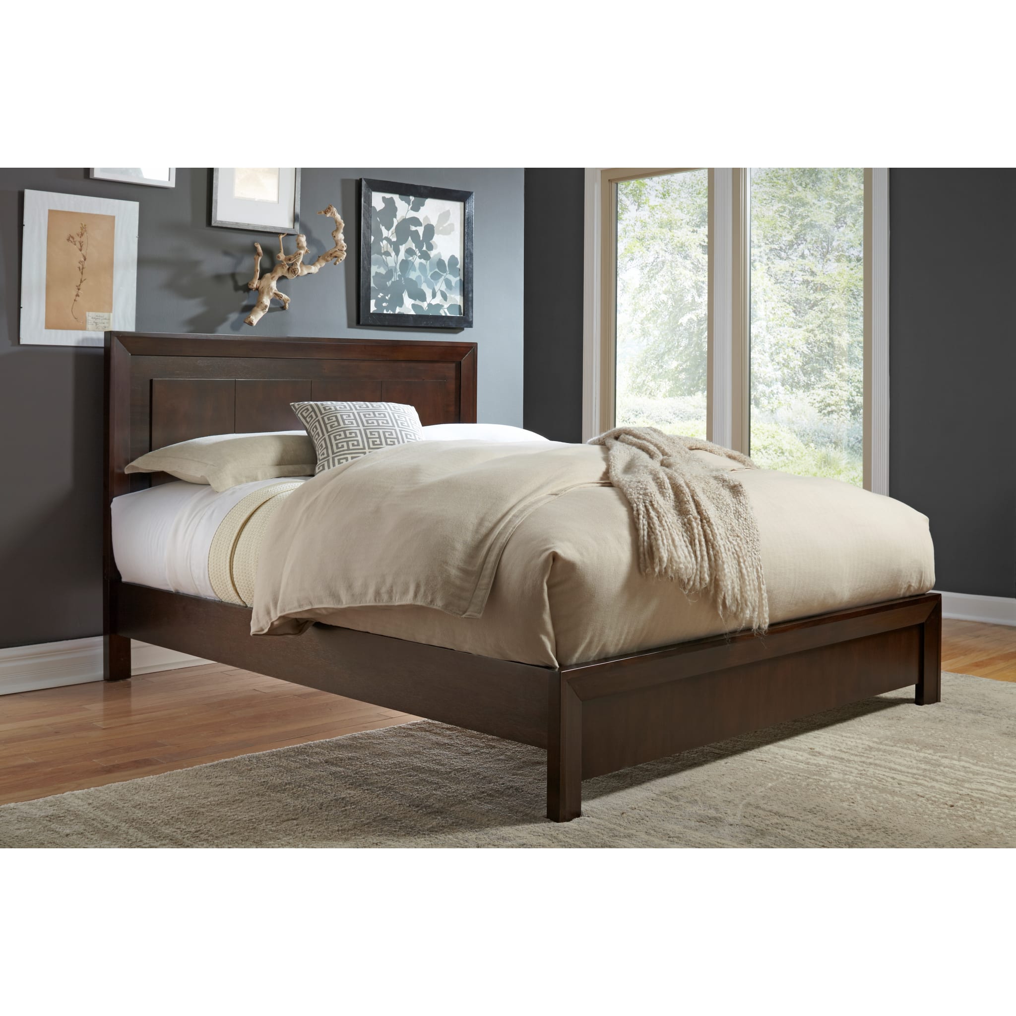 Chocolate Brown Solid Wood Platform Bed Frame - Queen Size, Modern Minimalist Bedroom Furniture for Small Spaces & Apartments - Easy Assembly & Sturdy Support