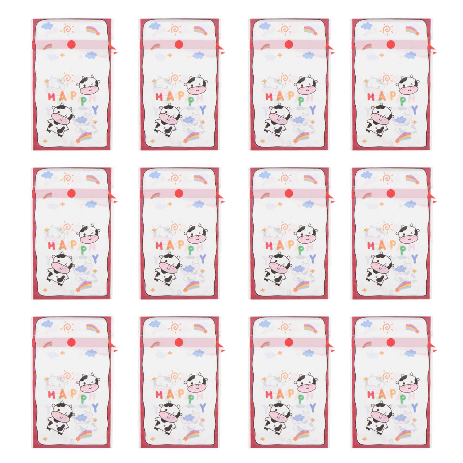 Amosfun 50pcs Cow Print Drawstring Gift Bags for New Year Party Favors, Christmas Candy Treat Bags, Cookie & Snack Wrappers - Perfect for Holiday Celebrations, Birthday Parties, and Classroom Treats
