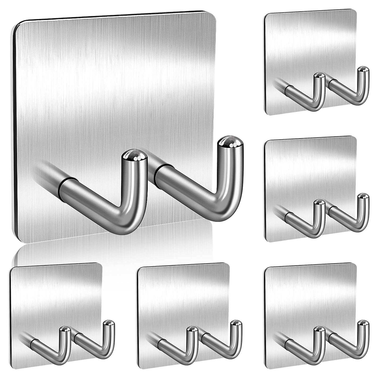 Ranslen 6-Pack Heavy Duty Adhesive Wall Hooks - Double Hook Design for Bathroom, Kitchen & Office - Strong Self-Stick Hangers for Towels, Robes, Utensils & Razors - Perfect for Shower, Dorm & Home Organization