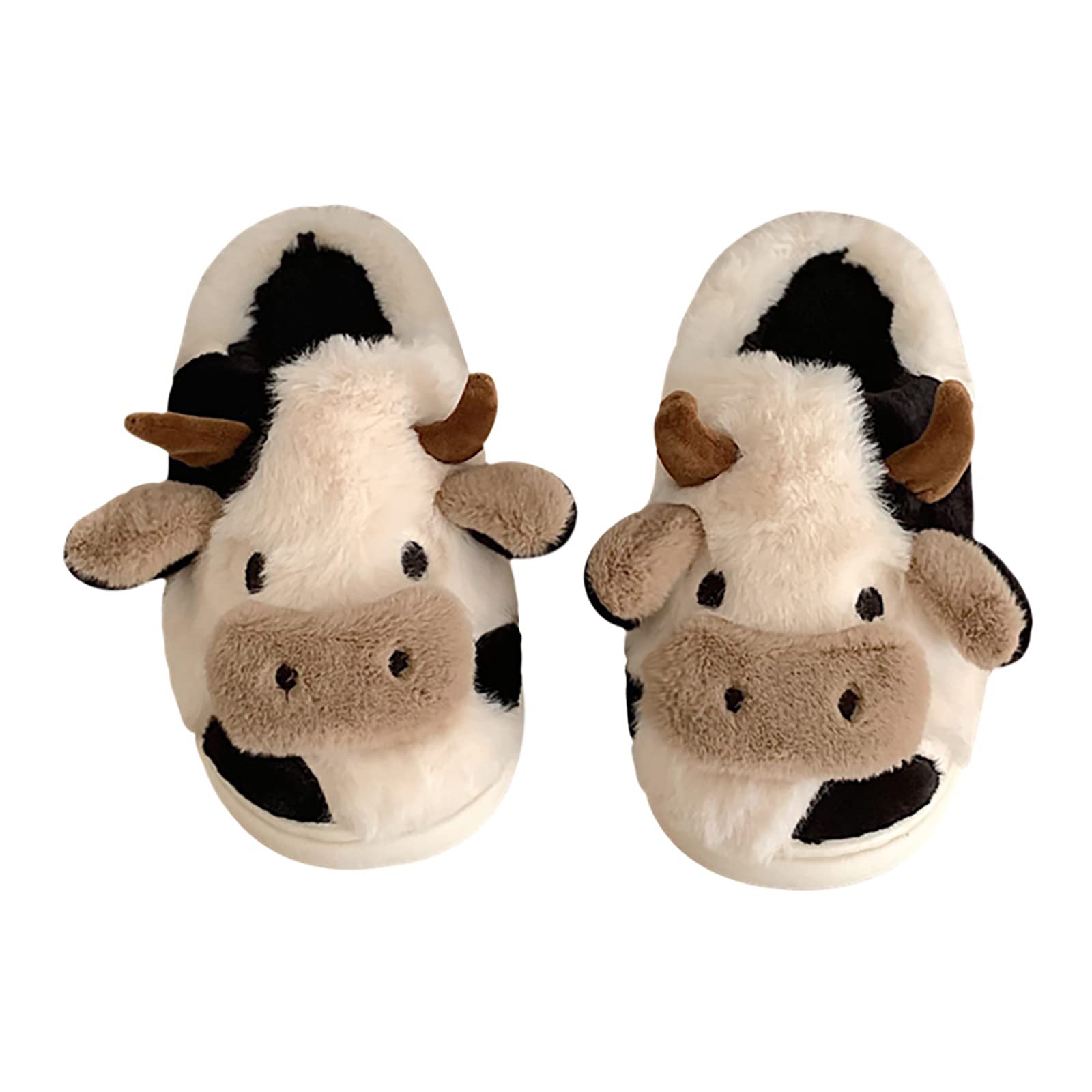 Cozy Cow Slippers for Women - Soft Fluffy Kawaii Animal Slippers with Thick Non-Slip Sole | Warm Indoor/Outdoor House Shoes for Winter, Lounge, Home, Dorm & Gift Giving