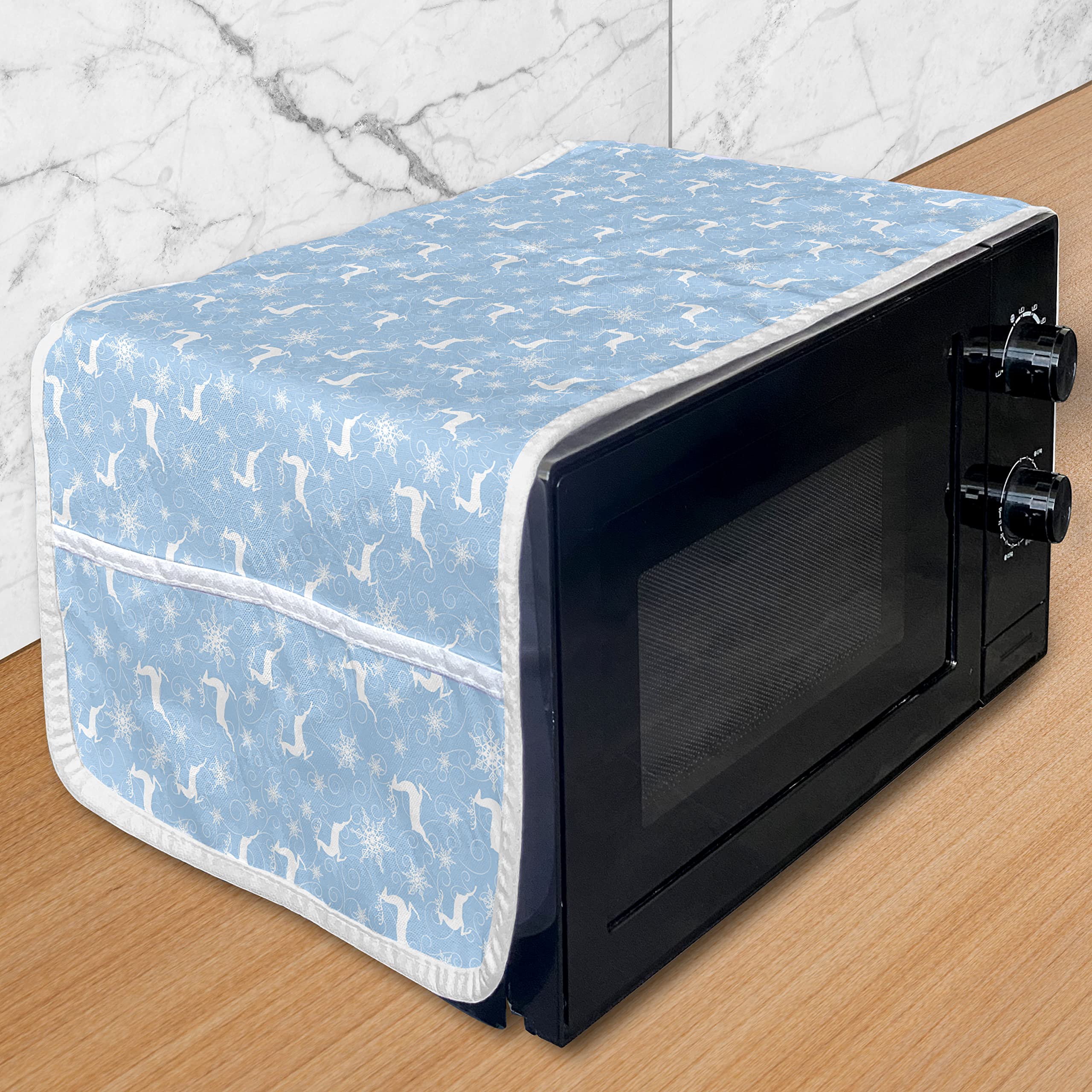 Ambesonne Winter Microwave Cover with Reindeer & Snowflake Pattern - Waterproof Kitchen Organizer with Pockets, 36