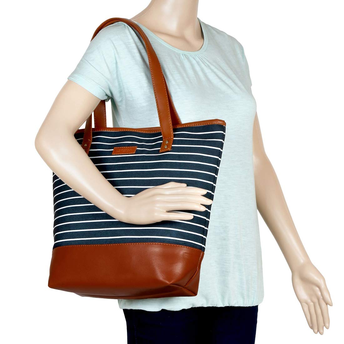 Lychee Print Women's Canvas Tote Bag - Blue Eco-Friendly Shoulder Bag for Shopping, Beach & Daily Use