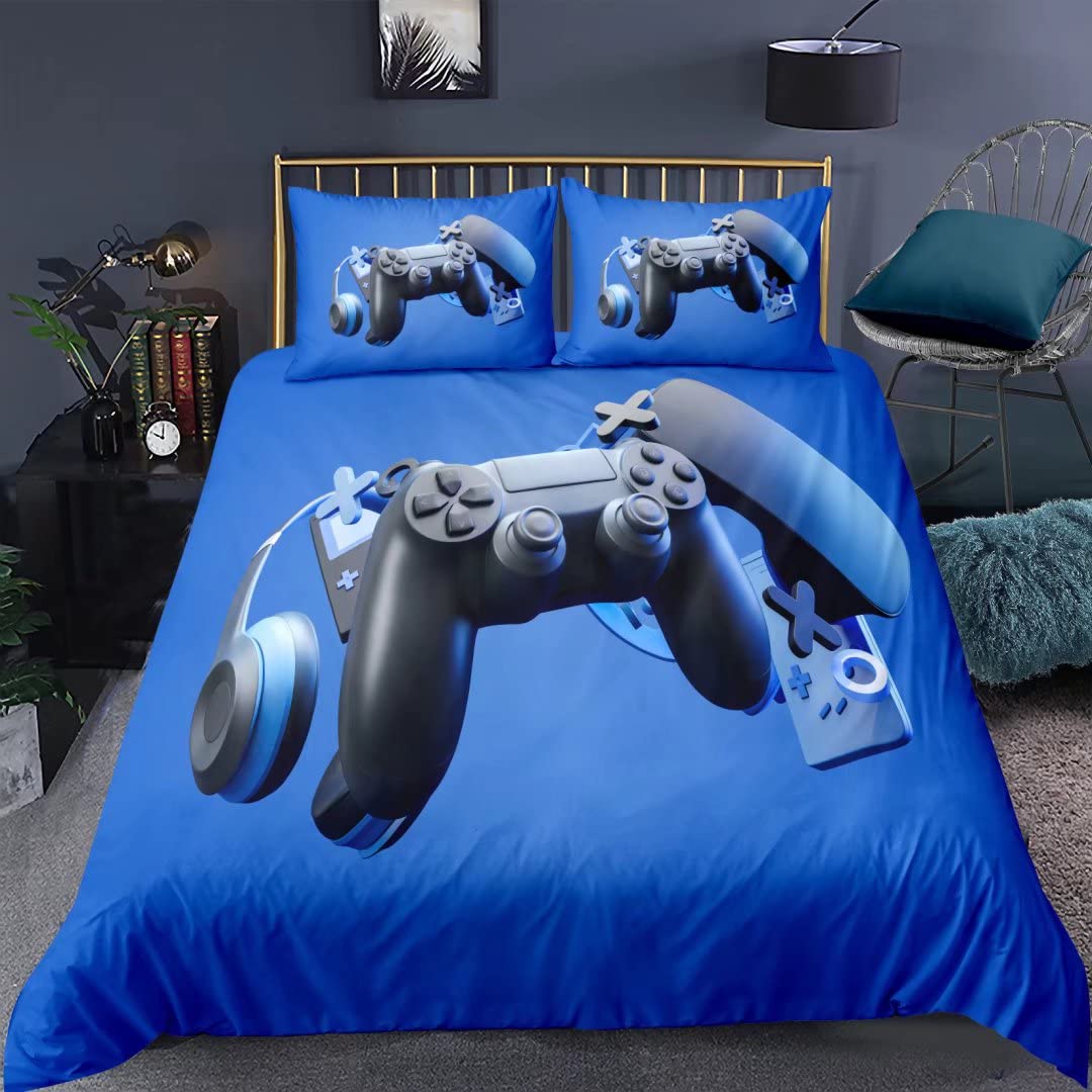 Gaming Bedding Set for Boys & Kids - Twin Size Video Game Controller Duvet Cover with Pillowcase | 3-Piece Microfiber Comforter Set | Perfect for Gamer Bedrooms & Sleepovers