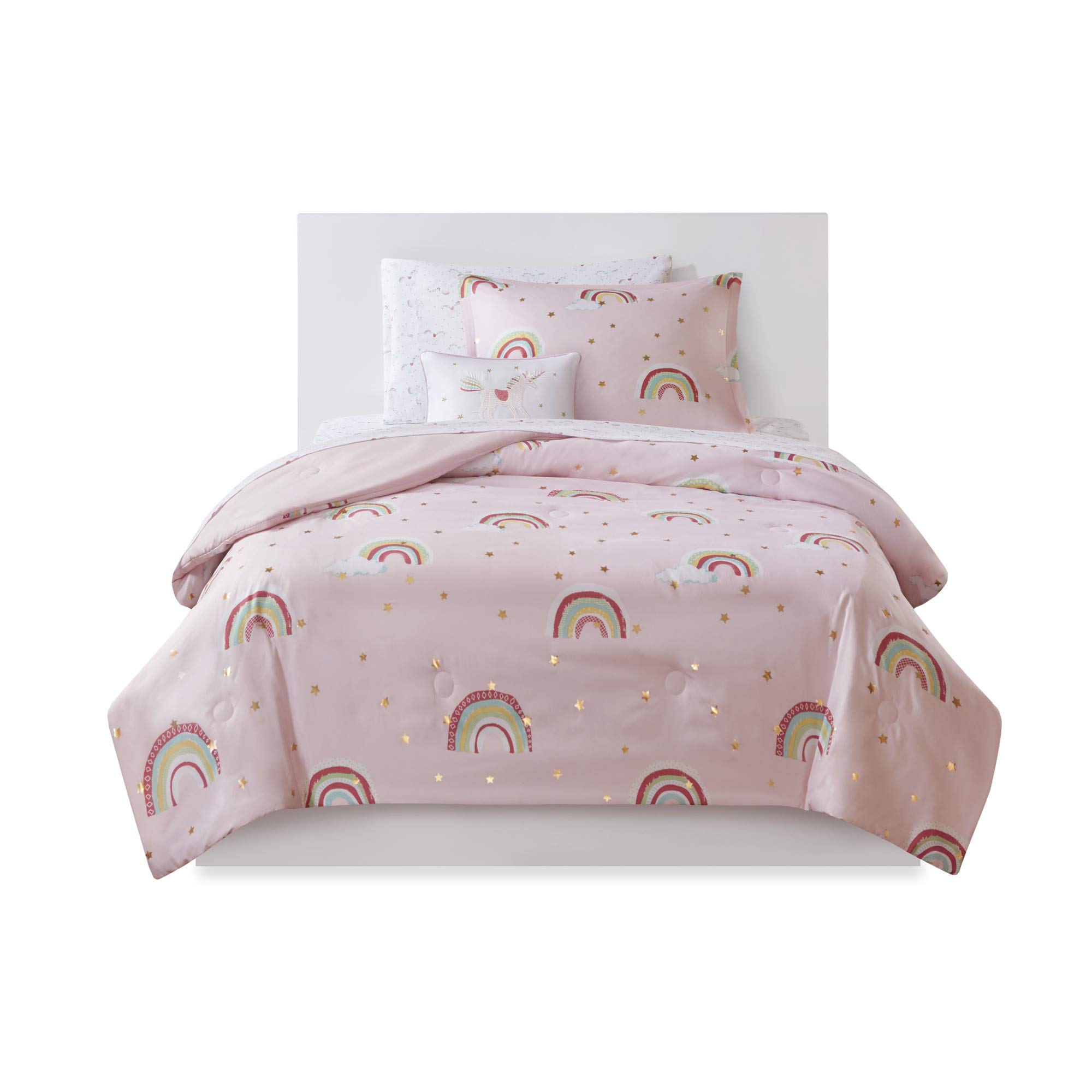 Mi Zone Kids Alicia Cozy 6-Piece Twin Bed in a Bag Set - Soft Comforter & Complete Sheet Set with Playful Print, Pink Girls Bedding for Cozy Sleep & Room Decor | Perfect for Kids' Bedrooms, Sleepovers & Nursery Decor