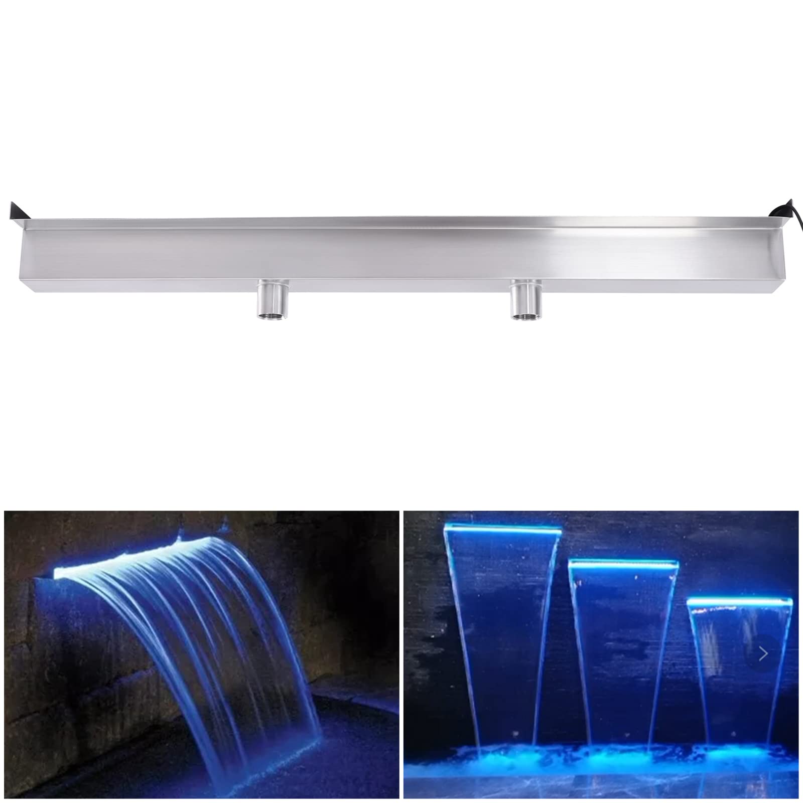 Stainless Steel Pool Fountain Waterfall Spillway - 35.4 Inch Rectangular LED Pond Waterfall for Garden, Backyard & Outdoor Decor | Perfect for Swimming Pools, Koi Ponds & Landscape Water Features