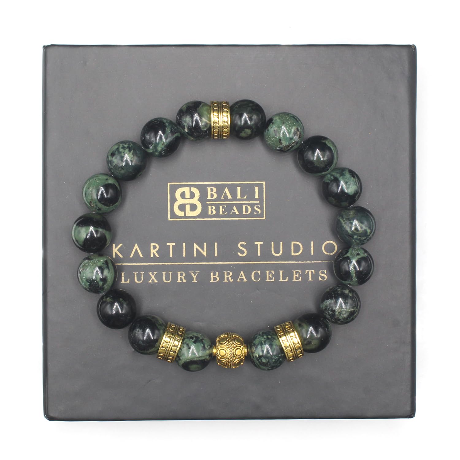 Premium Dark Green Nephrite Jade Bracelet for Men with Gold Bali Beads - Handcrafted Beaded Jewelry for Men - Perfect for Gifts, Meditation & Spiritual Healing