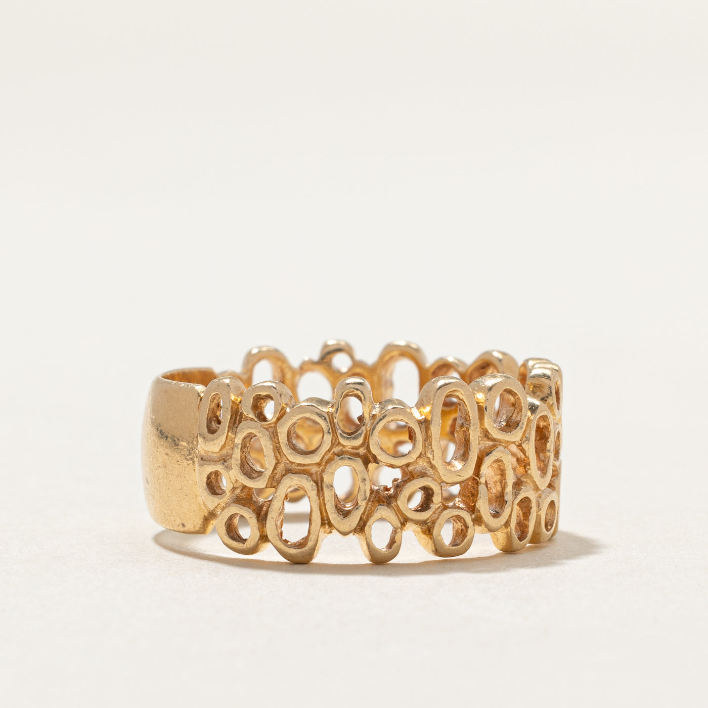 14K Yellow Gold Abstract Openwork Band Ring - 9mm Wide, Size 7 - Elegant Stackable Ring for Women, Perfect for Everyday Wear, Anniversary Gifts & Special Occasions