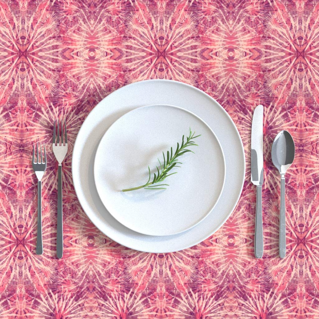 Custom Pink Blush Tie Dye Abstract Bohemian Print Cotton Sateen Tablecloth 70