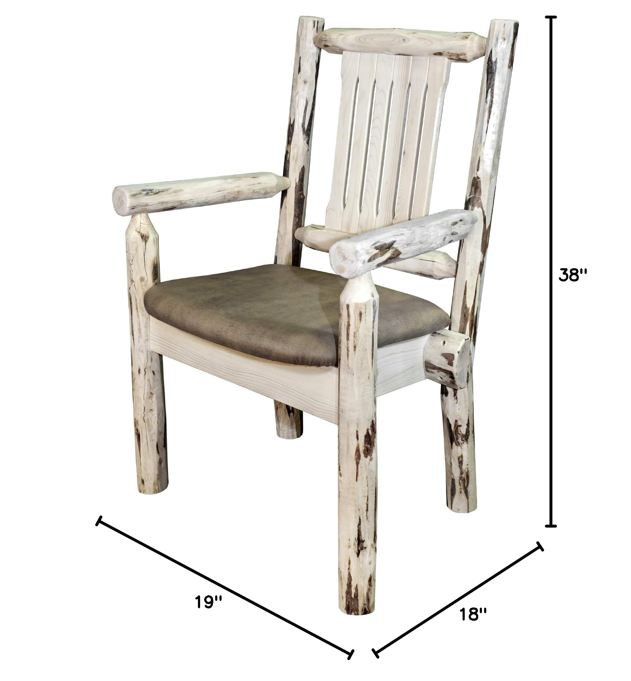 Montana Woodworks Captain's Chair - Clear Lacquer Finish with Buckskin Upholstered Seat | Solid Wood Dining Chair for Kitchen, Office, or Restaurant Use