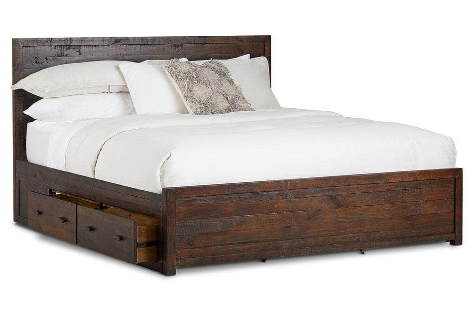Whistler Reclaimed Wood Platform Bed with 4 Storage Drawers - Brown - Queen & King Size - Rustic Bedroom Furniture for Modern Farmhouse Style