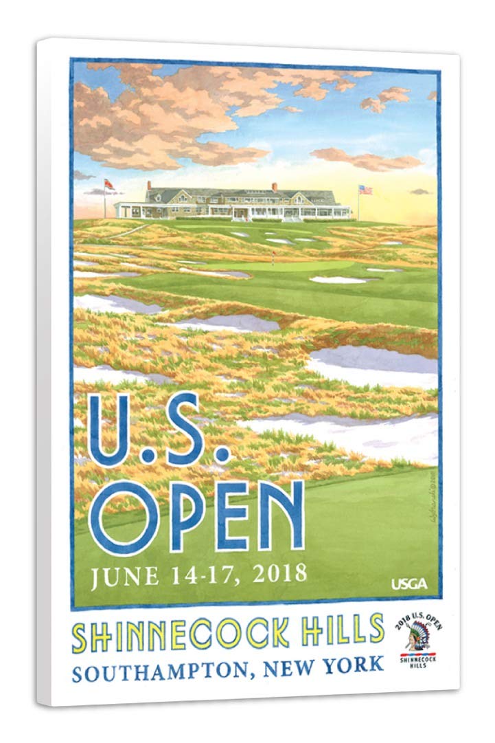 Lee Wybranski Official Golf Art - 2018 U.S. Open Championship at Shinnecock Hills - 20x30 Inch Wrapped Canvas Print - Perfect Golf Gift for Men - Home Office Decor & Man Cave Wall Art