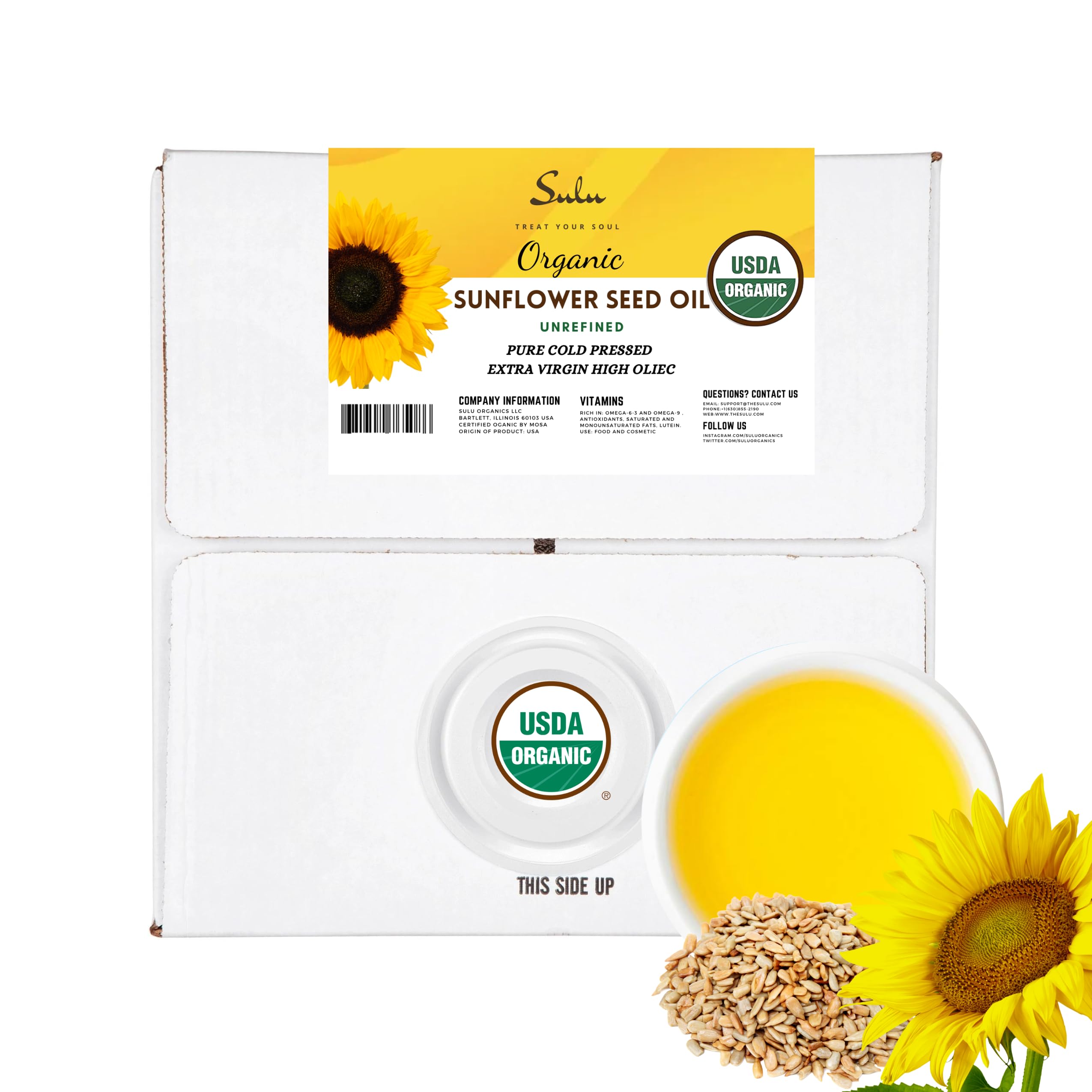 16 Liters (5 Gallon) USDA Certified Organic Extra Virgin High Oleic Sunflower Oil - Food Grade, Cold Pressed, Non-GMO - Perfect for Cooking, Frying & Salad Dressings
