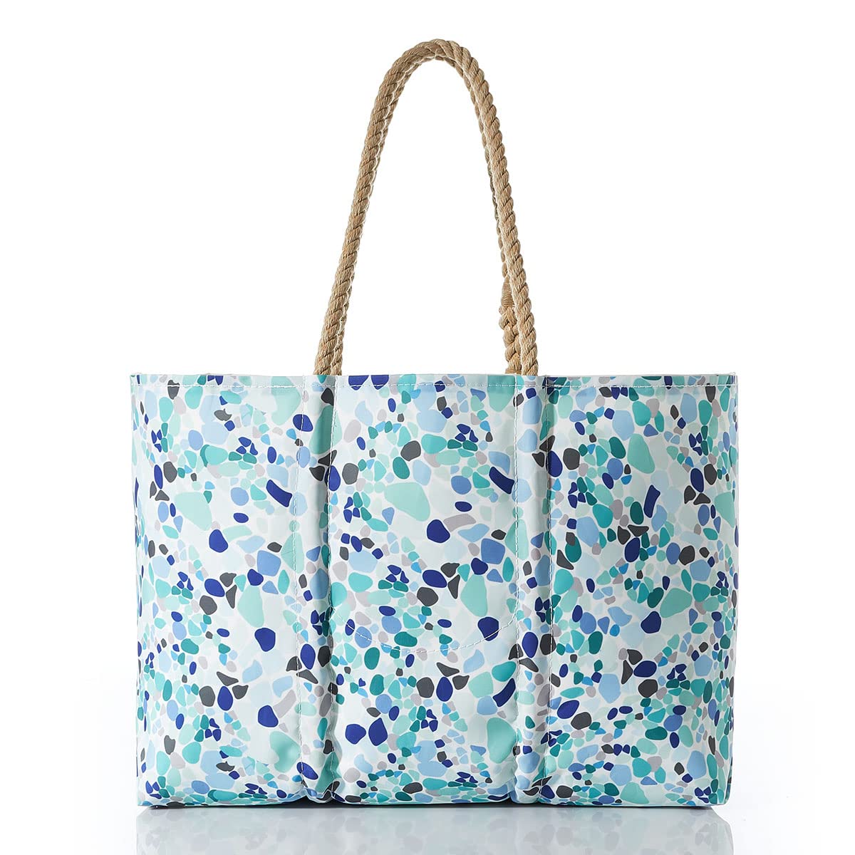 Eco-Friendly Recycled Sailcloth Tote Bag with White Anchor & Sea Glass Print - Large Beach Bag, Travel Tote, Work Bag with Rope Handles | Perfect for Beach Trips, Grocery Shopping & Daily Commute
