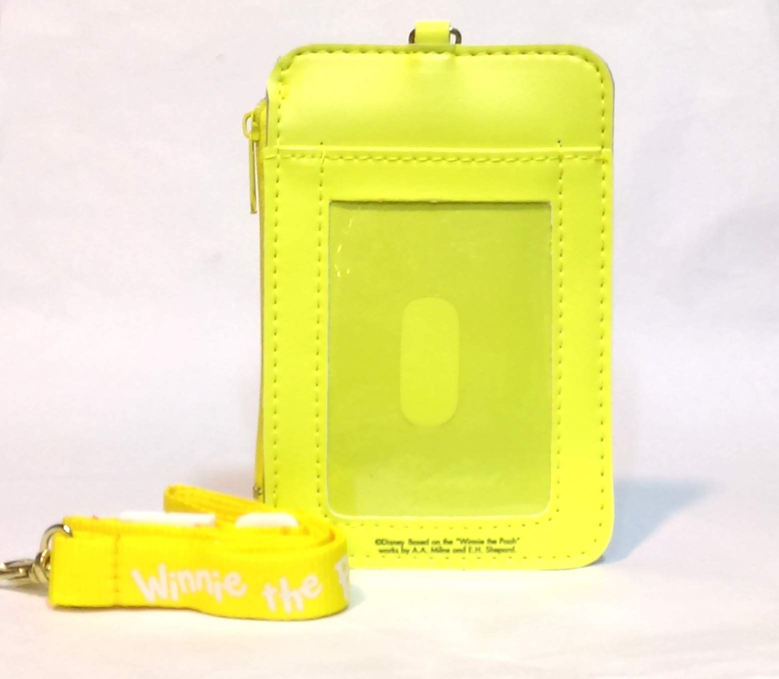 Winnie The Pooh ID Card Holder with Zipper Pocket & Lanyard for Work & Travel