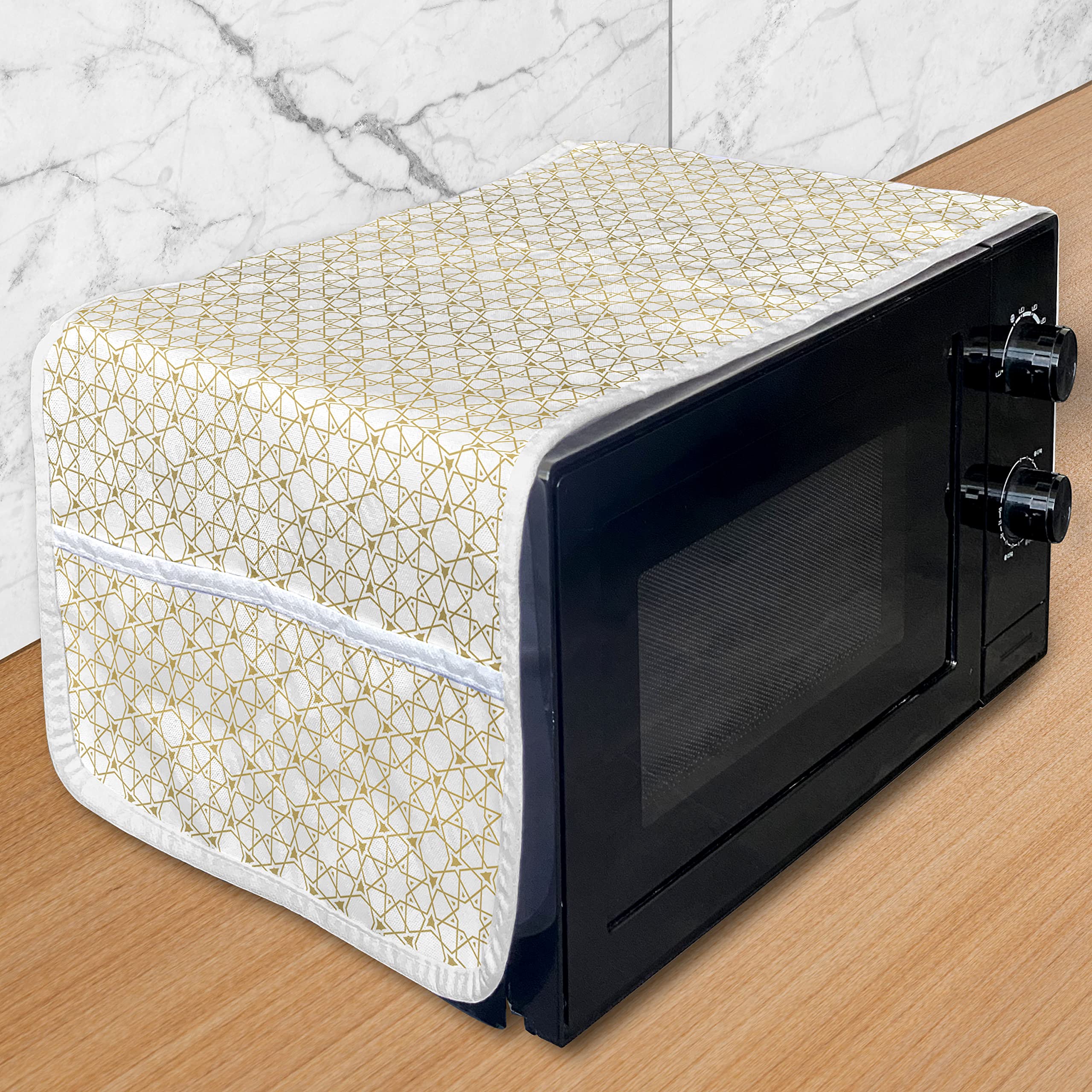 Ambesonne Moroccan Microwave Cover - Geometric Girih Pattern, Traditional Art Print, Water Resistant Kitchen Organizer with Pockets, 36